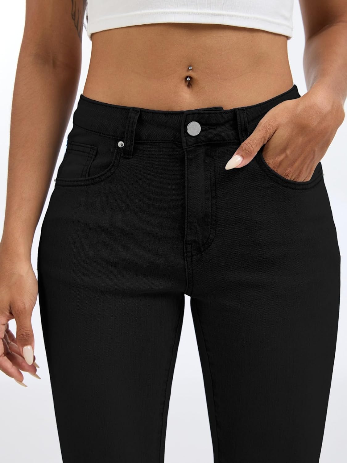 Flare Bell Bottom Jeans for Women Mid Low Rise Slim Vintage Washed Bootcut Denim Pants - Image 6