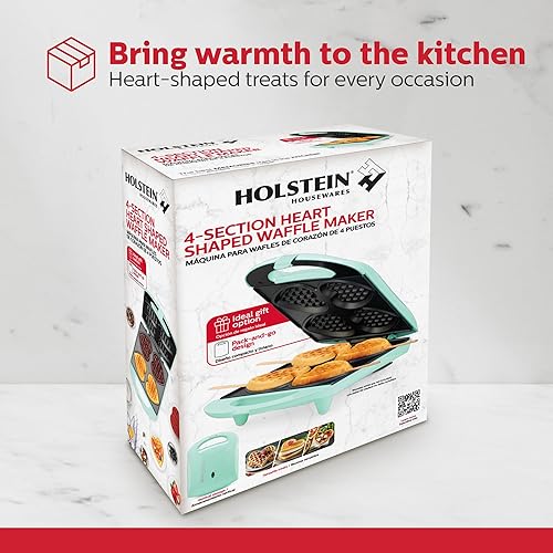Miniatura 8 de Holstein Housewares Máquina de gofres en forma de corazón de 4 secciones, plancha antiadherente para gofres, mini waflera para niños, revestimiento
