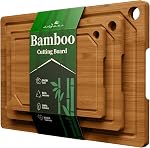 Kitsure Cutting Board Set - Cross-Laminated Bamboo Cutting Boards for Kitchen with Juice Grooves and Built-in Handles, Ideal Kitchen Gadgets for Versatile Prep & Serving, 3-Piece, Nature