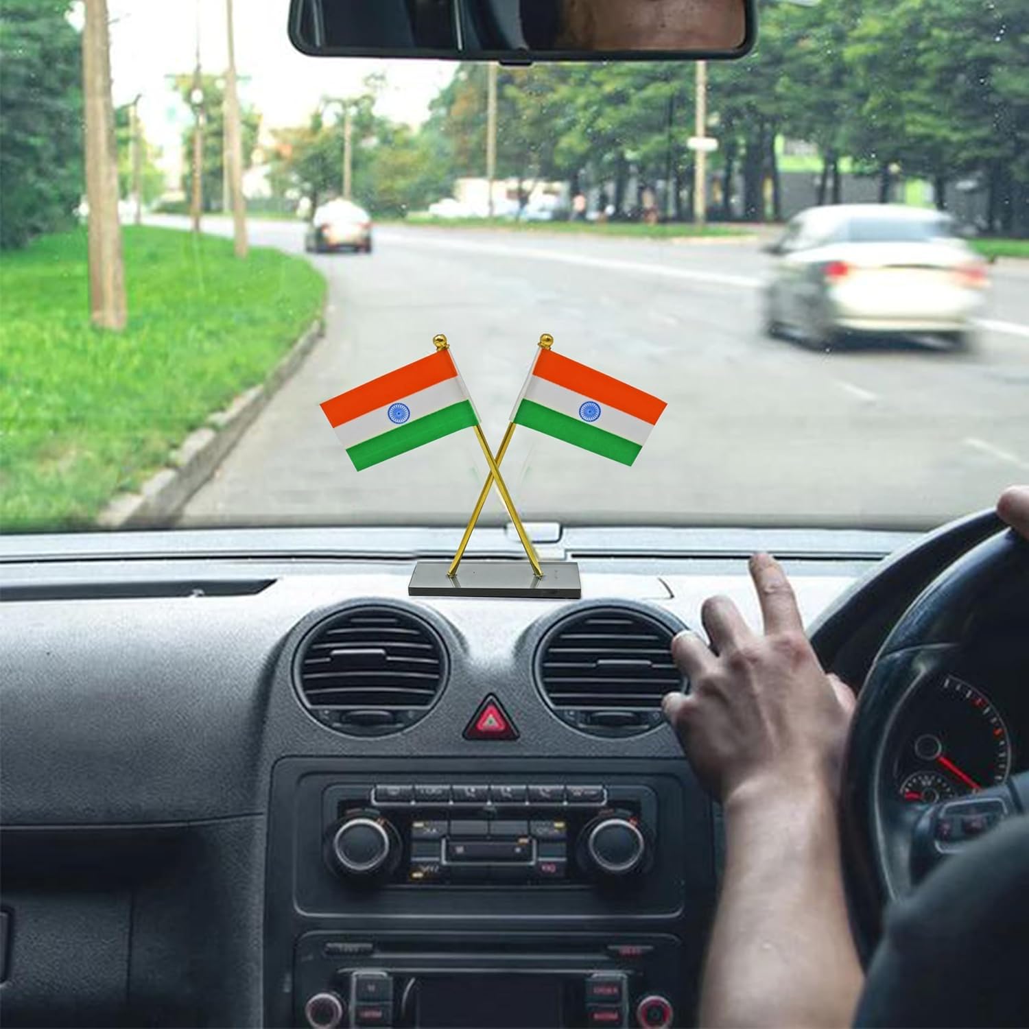 DECTEMS Proud India Double Cross Flag for Car Dashboard - Bharat National Flag Stand for Office and Study Table - Universal Fit Patriotic Desk Décor 3