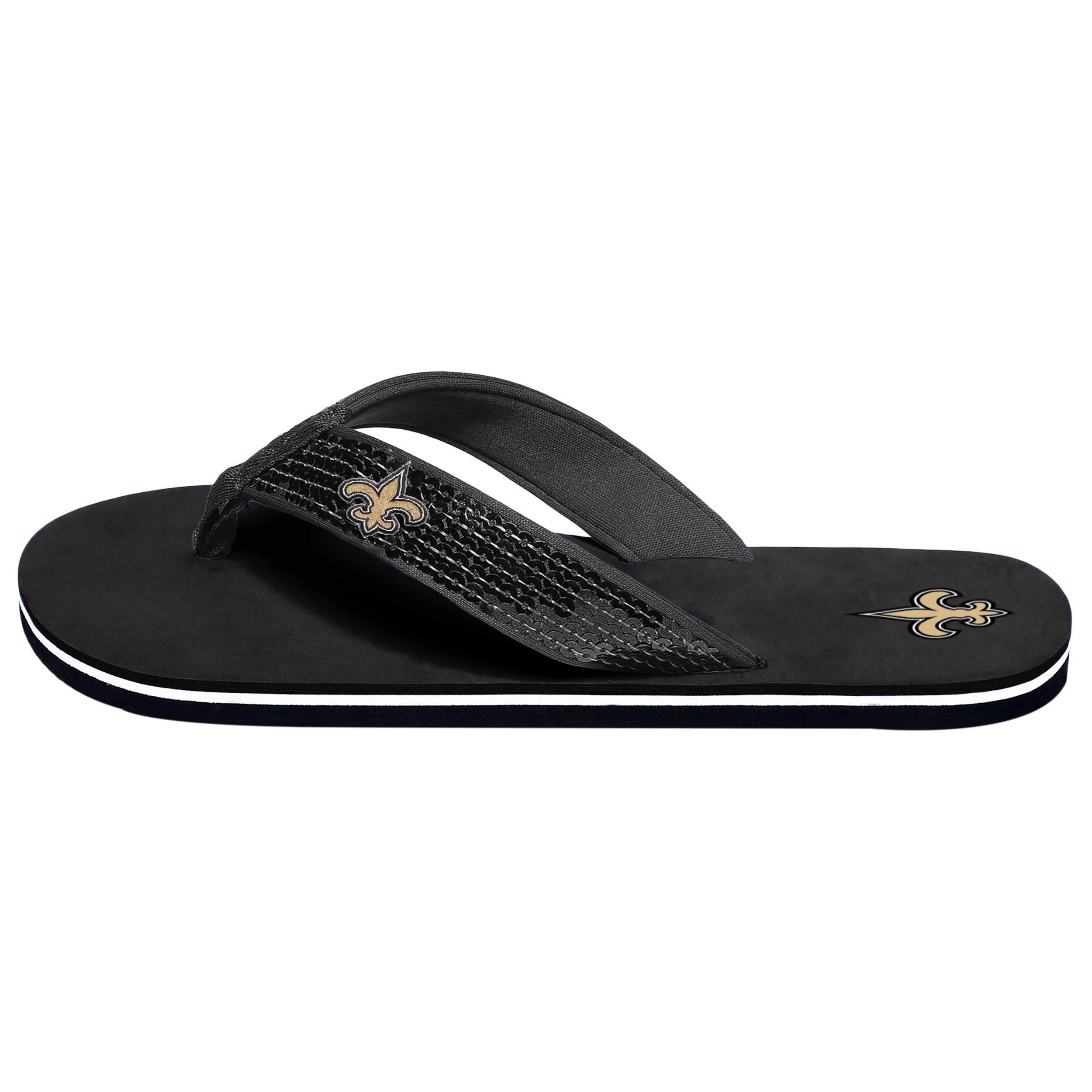 FOCO New Orleans Saints NFL Womens Sequin Flip Flops - S - (7-8)