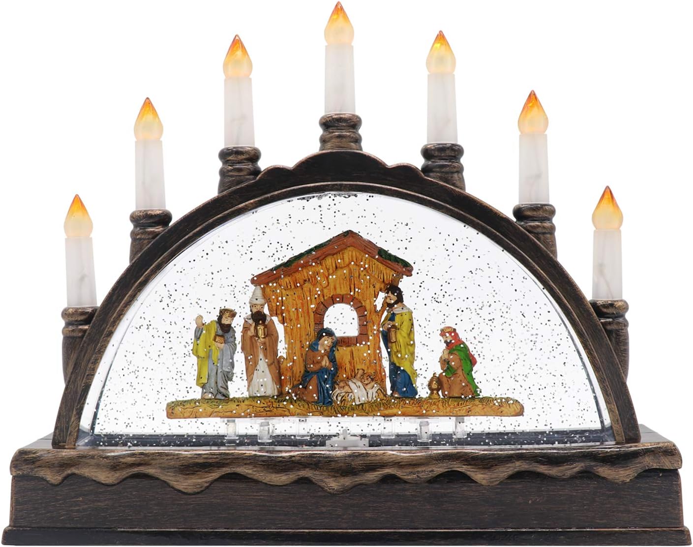 Eldnacele Nativity Scene Snow Globe Lantern Candle Arch with Music, Battery Operated