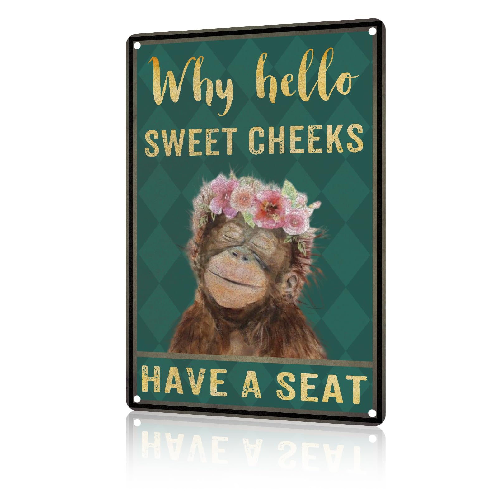 Anceky Funny Vintage Metal Signs Why Hello Sweet Cheeks Have A Seat Monkey Tin Sign for Home Kitchen Retro Decor Yard Garden Outdoor 12×8 Inch