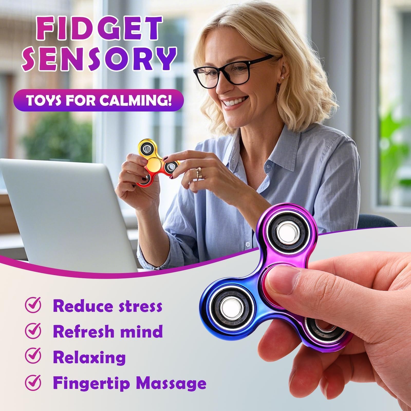 SCIONE 2 Szt. Fidget Spinner Tęczowy, Sensoryczne Zabawki Antystresowe, Wypełniacz do Torby z Prezentami na Urodziny, Idealny dla Dzieci i Dorosłych