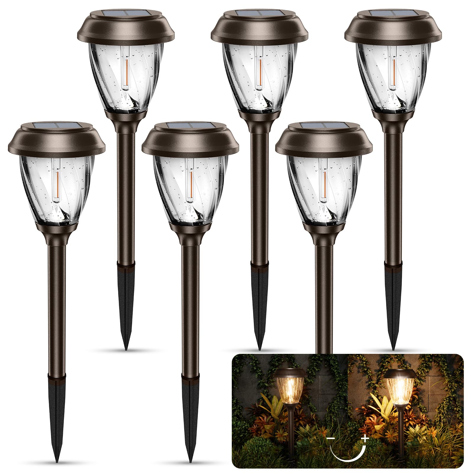 XMCOSY Solar Lights Pathway Outdoor - 2 LED Modes 10 25 LM Solar Powered Yard Garden Lighting Waterproof