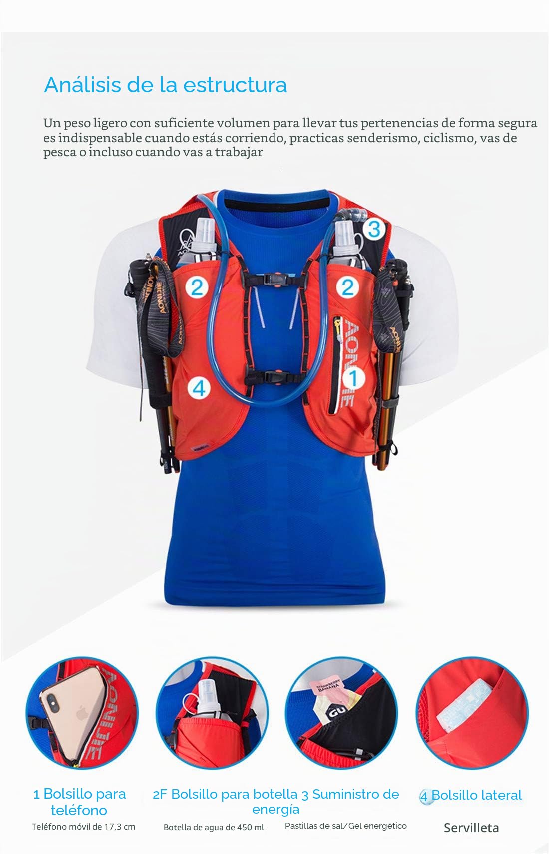 AONIJIE 12L Profesional Ligero Mochila de hidratación Superior Chaleco para Trail Running Ciclismo Marathoner para Hombre Mujer