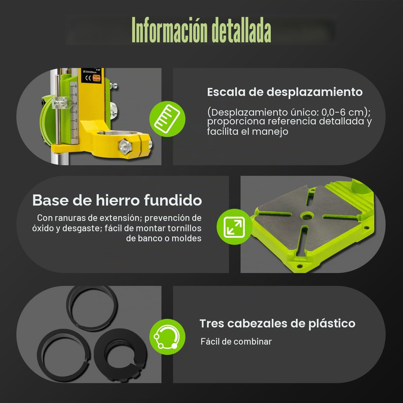 SHZICMY Soporte de perforación para taladro, taladro estándar, altura ajustable, abrazadera giratoria de 90 grados, columna portabrocas, no incluido, tornillo