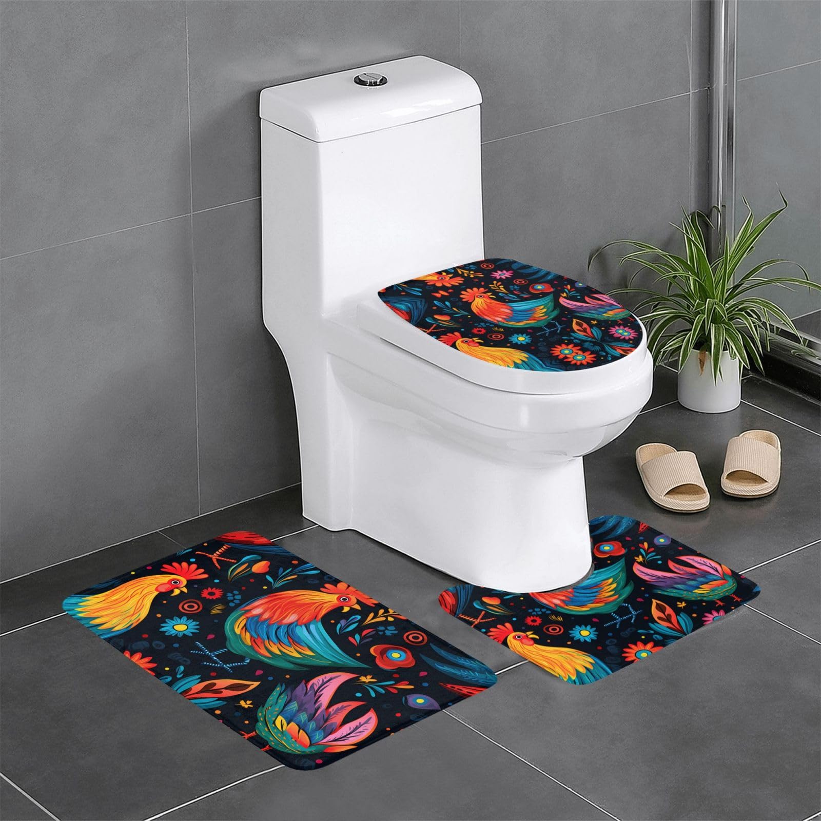Tapis de salle de bain rectangulaire U ovale absorbant lot de 3