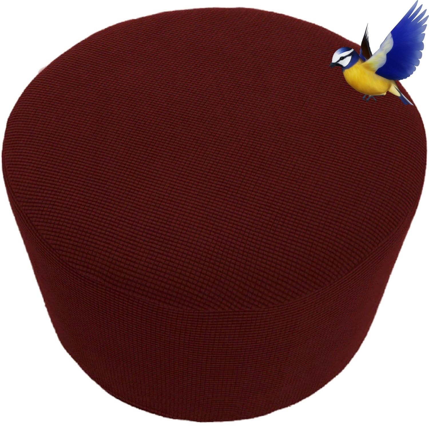 QOEUIUJ Pouffe Cover Round 50-105cm, Footrest Protector Stretch with Elastic Bottom, Ottoman Slipcovers Removable & Washable, Furniture Protector for Round Foot Stool(Wine,42"/105cm)