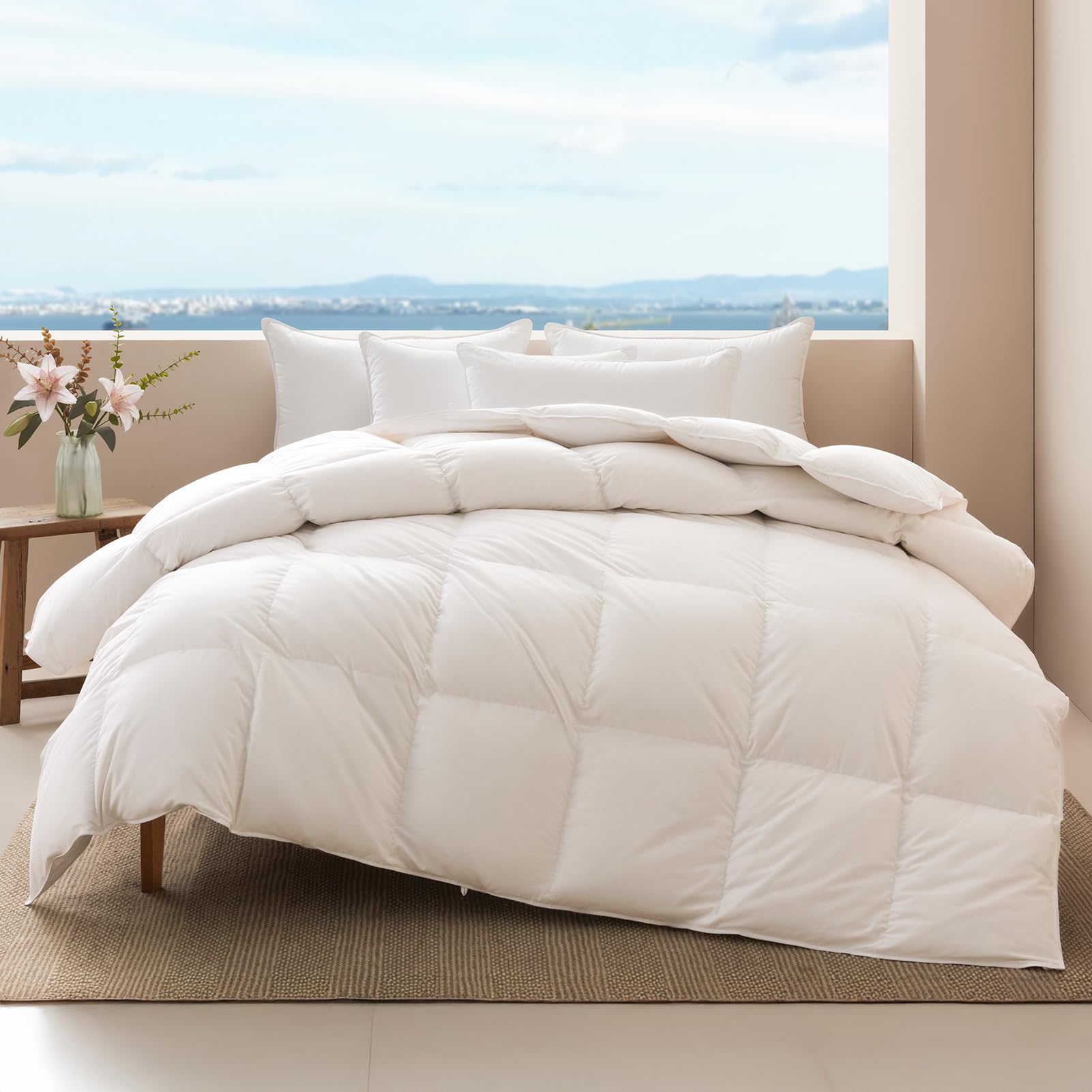 APSMILE Edredón de Plumón Cama 90, 100% Algodón Egipcio, Edredón de 4 Estaciones con Relleno de Plumas 275 gr/m², Esponjoso, Certificado Oeko-Tex y RDS(Blanco, 135x200cm)