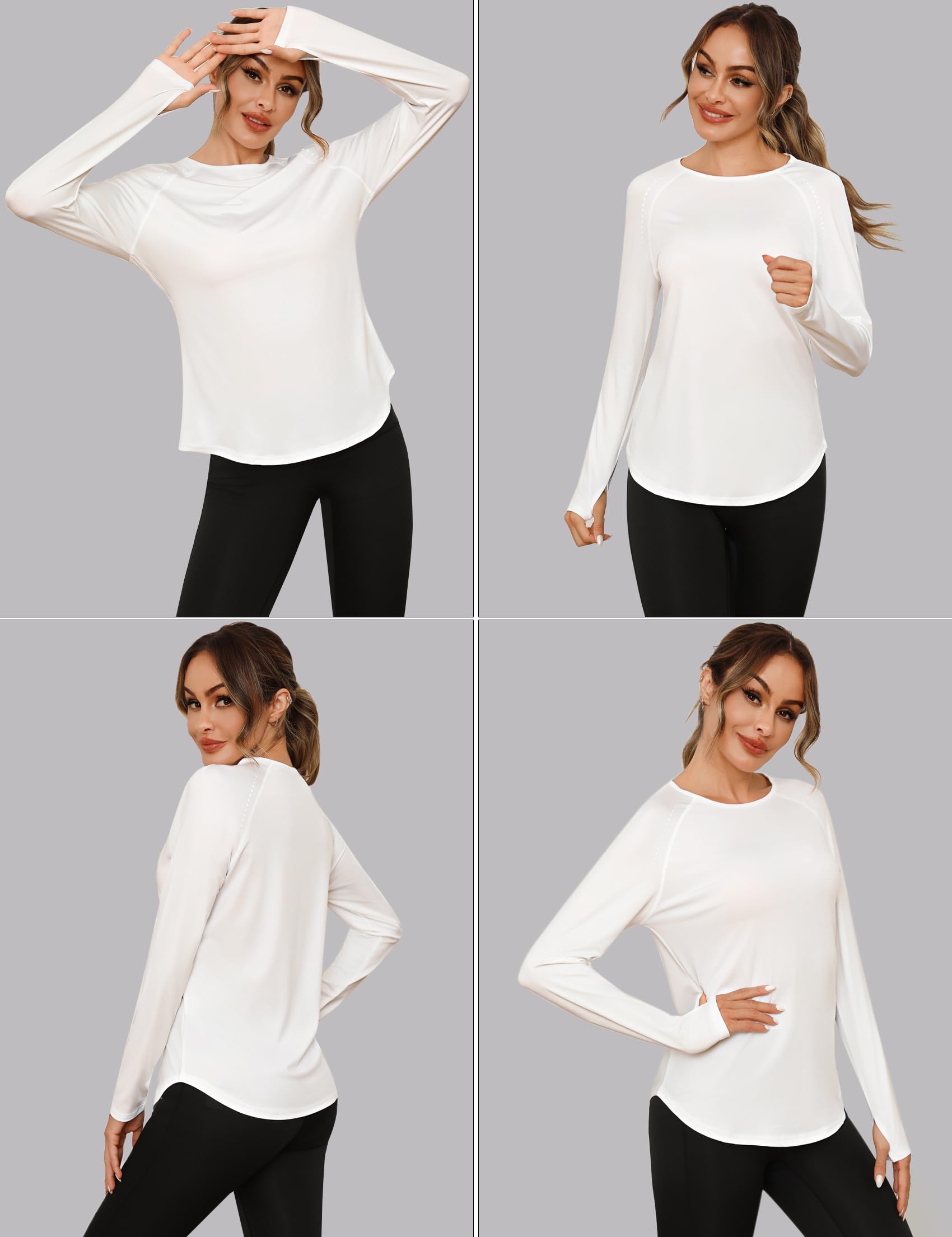Camiseta Deportiva Manga Larga para Mujer Camisetas Deporte Cuello Redondo Ligero UPF 50+ Ropa de Entrenamiento Running Gimnasio Yoga Top