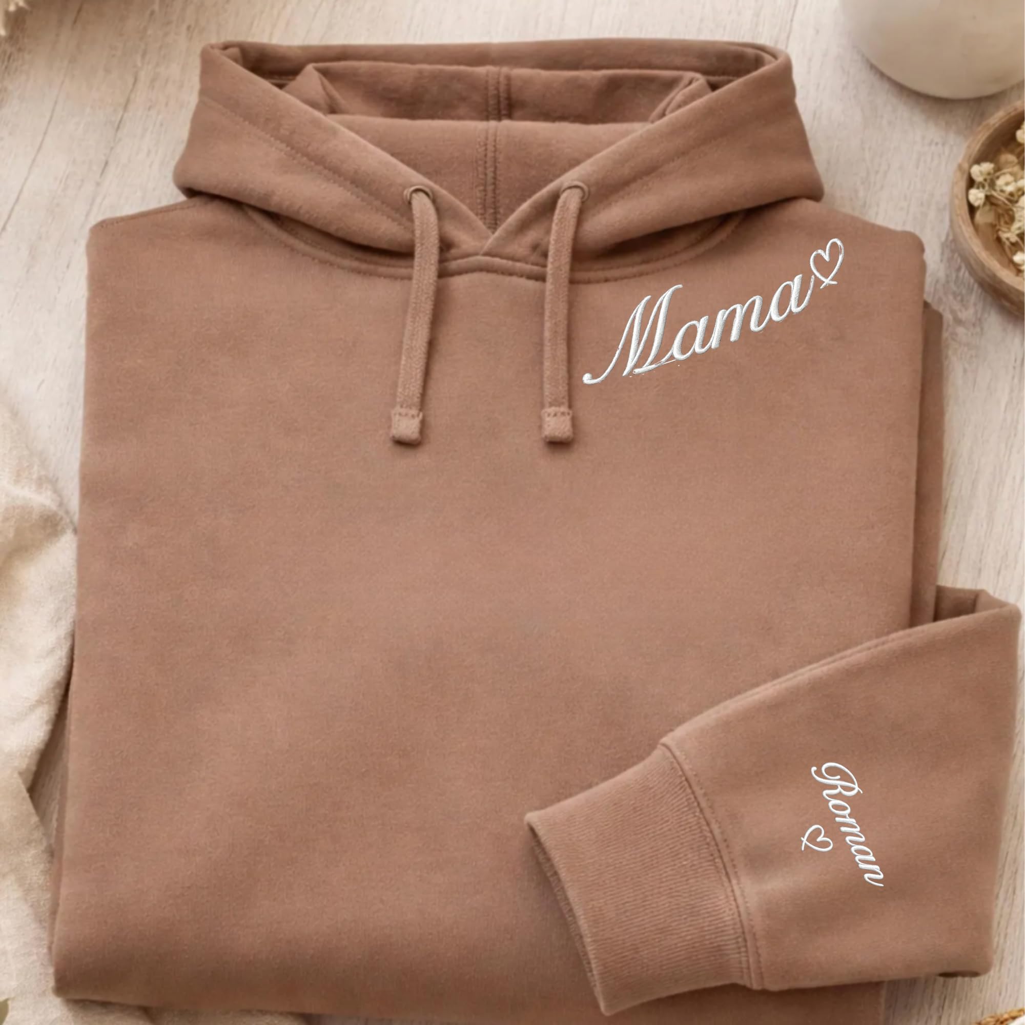 Generisch Sweat à capuche brodé pour maman, noms d'enfants personnalisés sur la manche