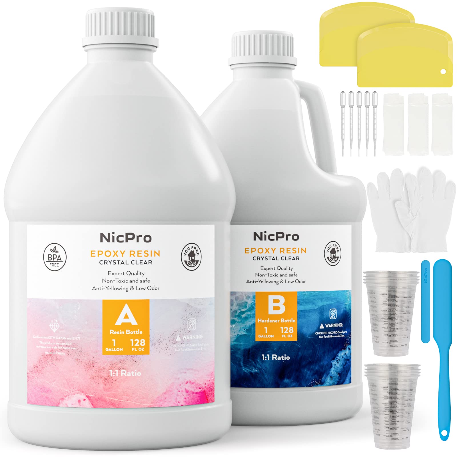 Buy Nicpro 2 Gallon Crystal Clear Epoxy Resin Bulk Kit, Art Resin for