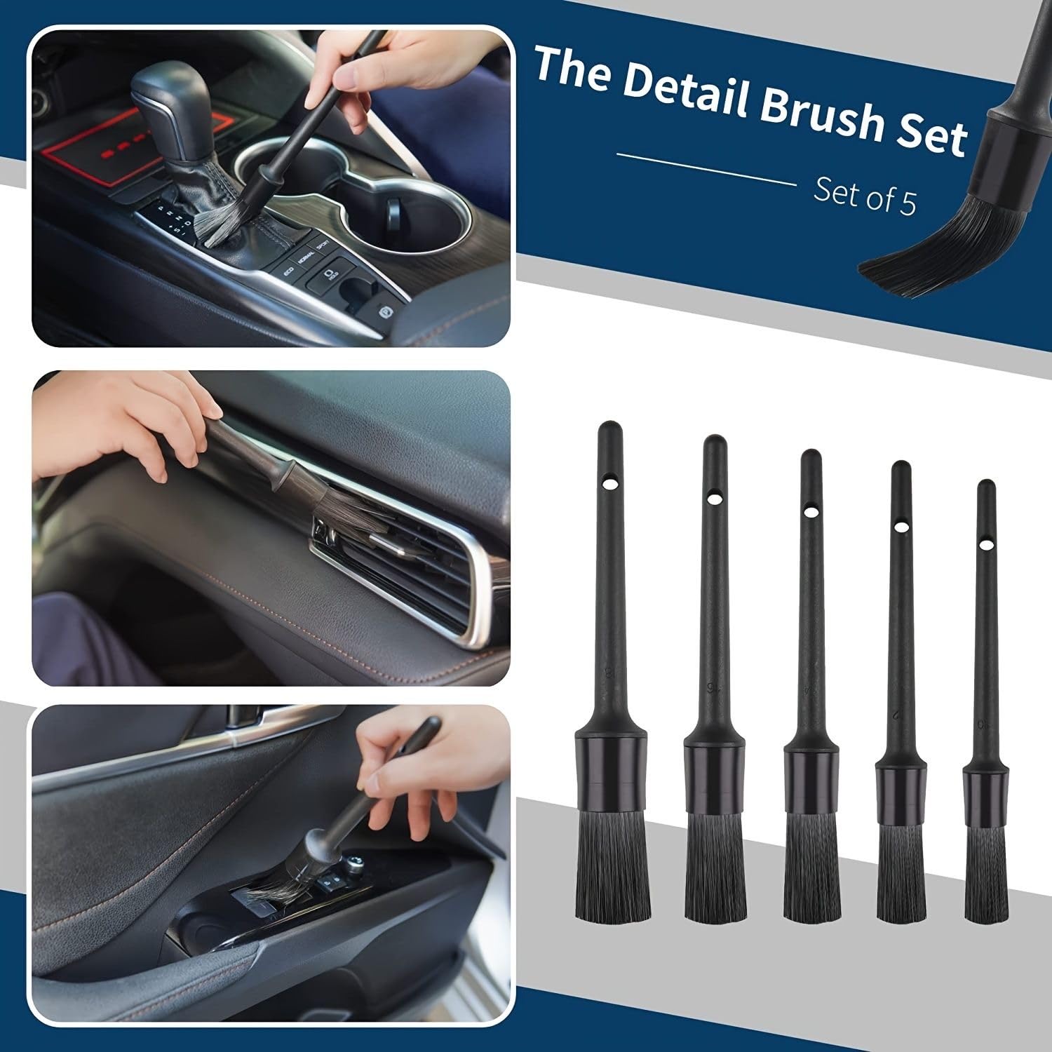 10-teiliges Auto-Detail-Pinsel-Set, Auto-Detaillierungs-Set, Auto-Armaturenbrett-Reinigung, weiche Bürste, geeignet für die Reinigung von internen Bürstenplatten, Lüftungsschlitzen, Leder und