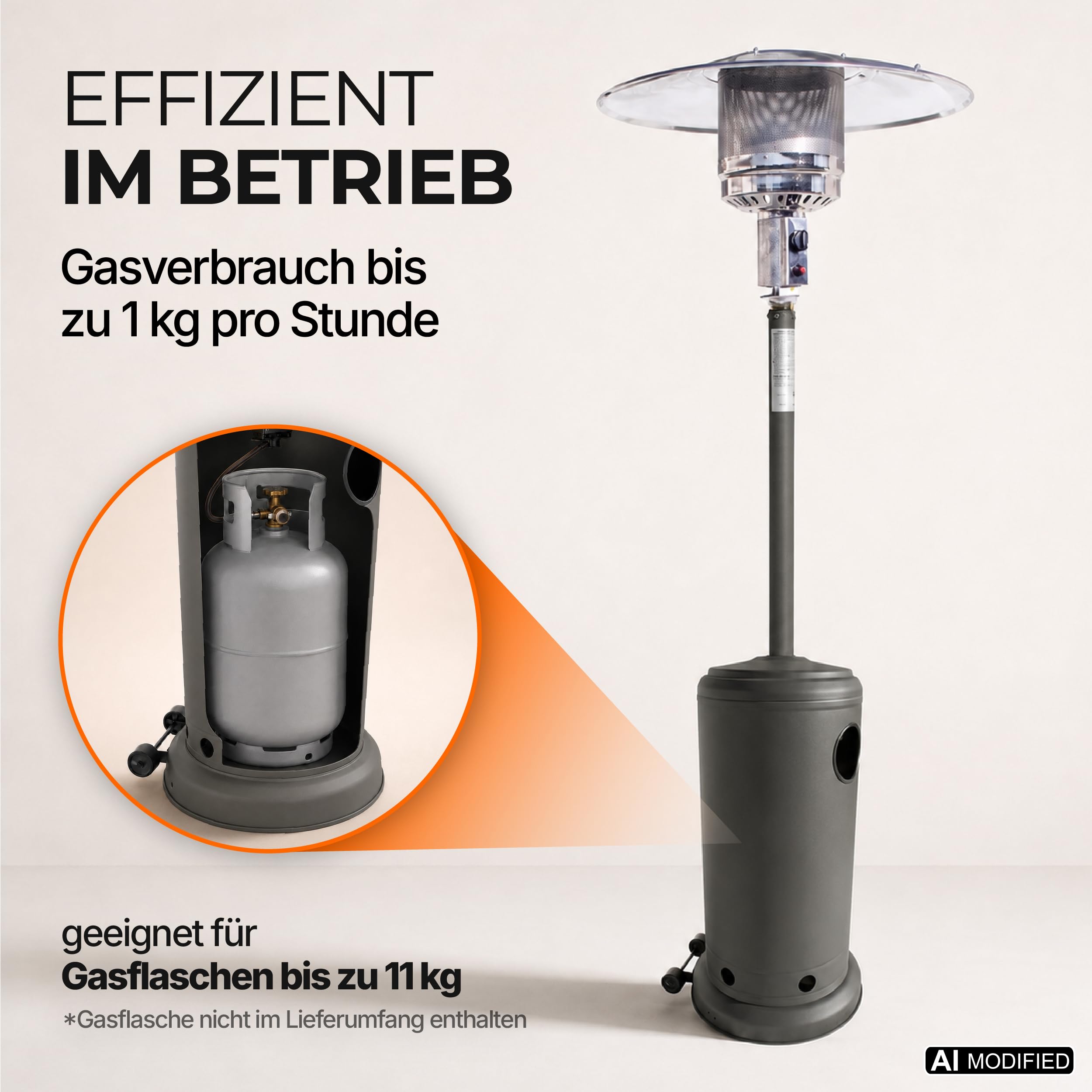 Lemodo Heizpilz 14 kW, Gasheizstrahler mit Räder, stufenlos regulierbar