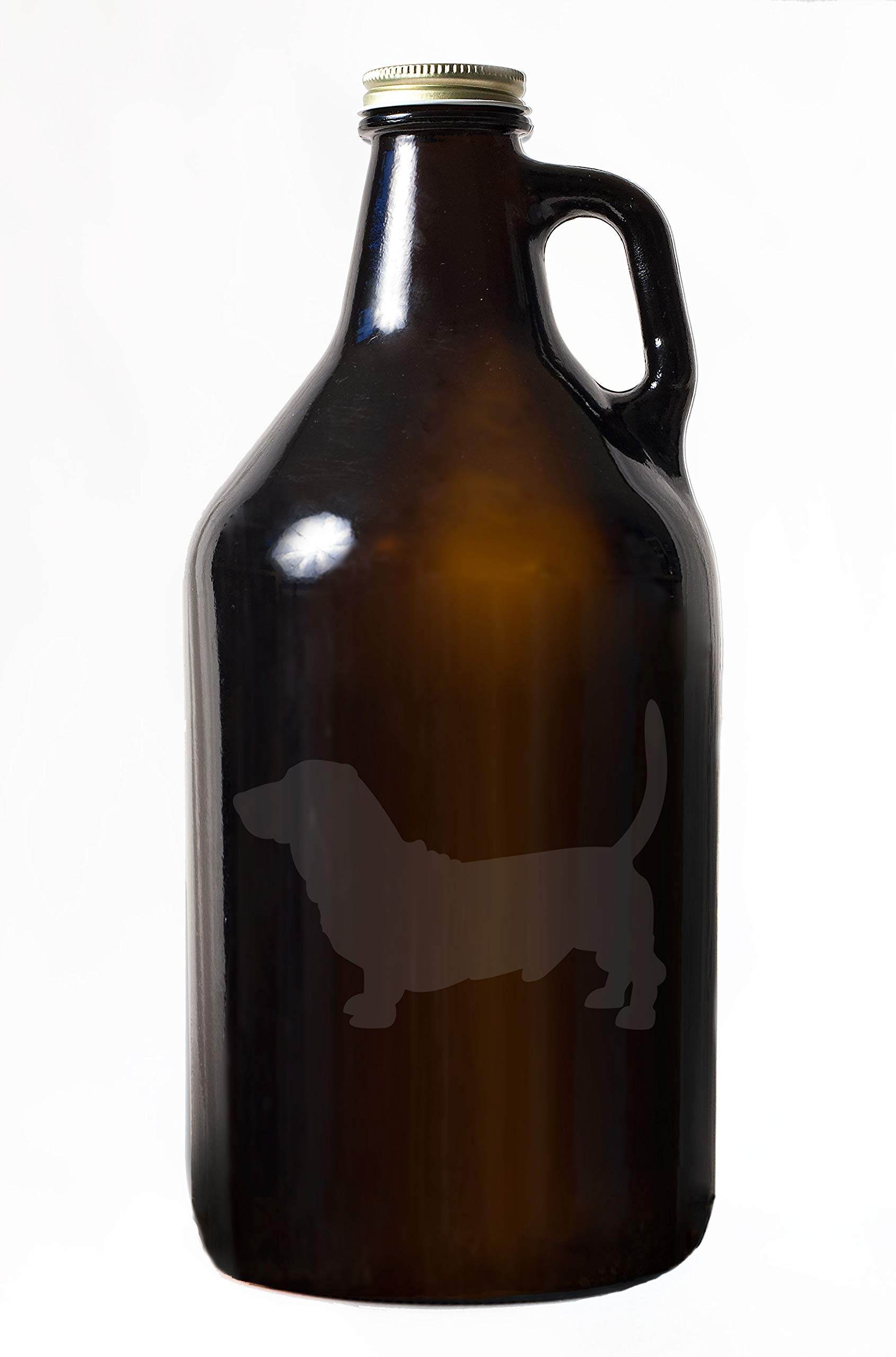 Basset Hound Dog Etched Amber Glass 64 Ounce Beer Growler Glassware Gift