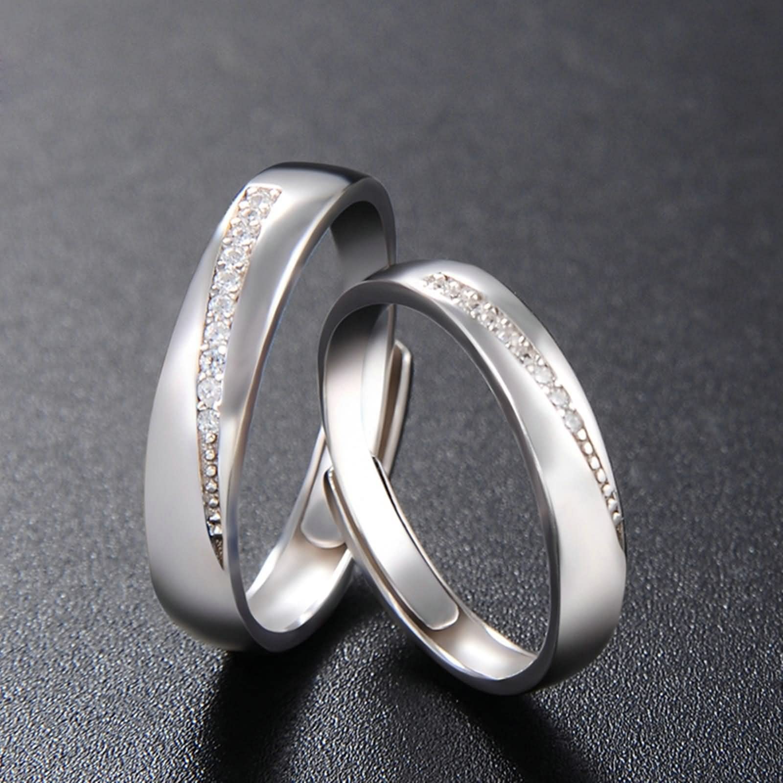 WXKAGF Ehering-Sets für Herren und Damen, Pinkie-Versprechensring, Schlichte Liebe, Silber mit weißem, rundem Zirkonia, Sterlingsilber, verstellbar
