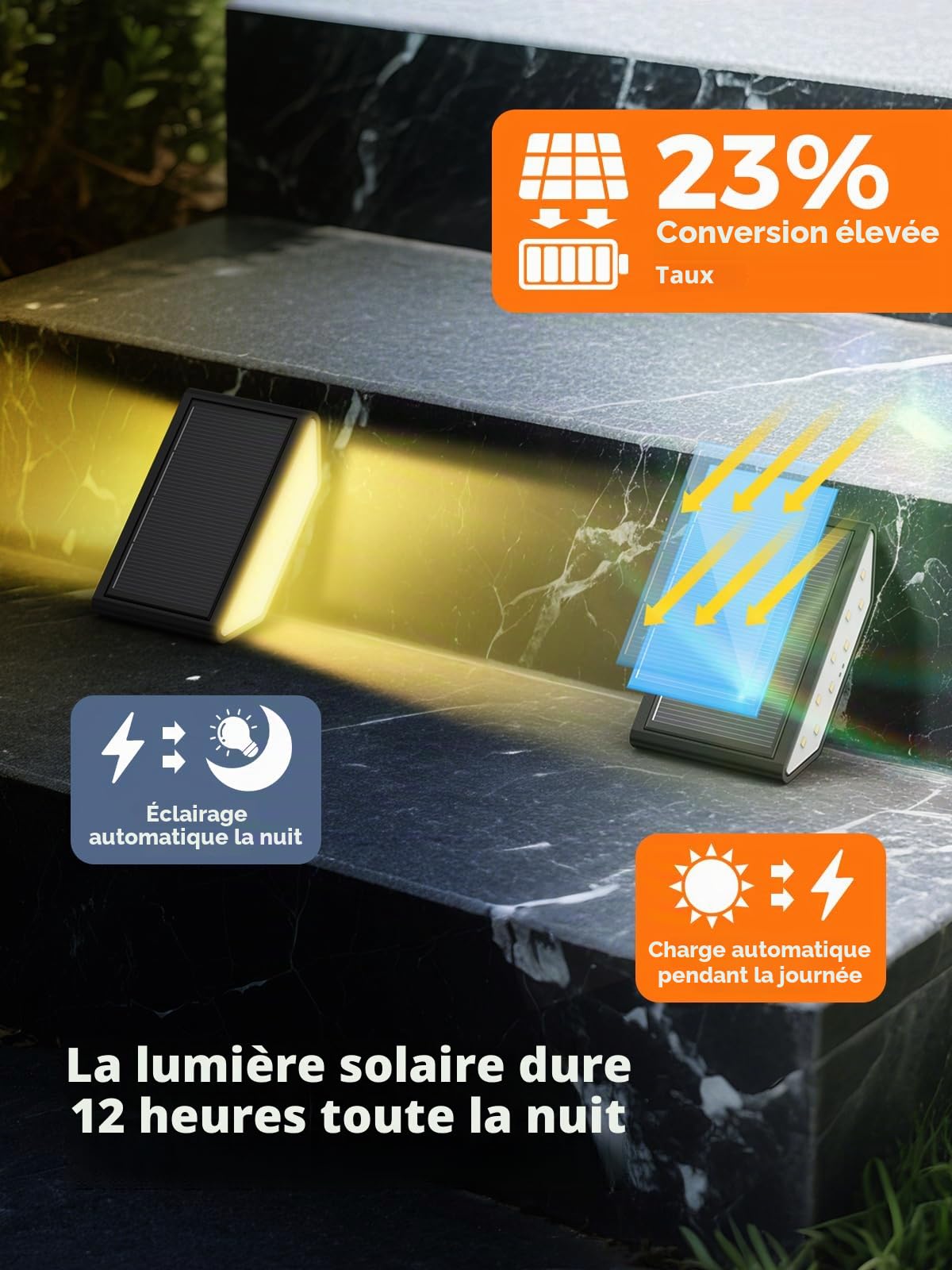 Smiling Shark Lumiere Solaire Exterieur, Lot de 6 LED Lampes Solaires D'escalier Blanc Chaud Éclairage À Double Face IP65 Étanches Lumiere Solaire Escalier Pour Jardin Allée Patio