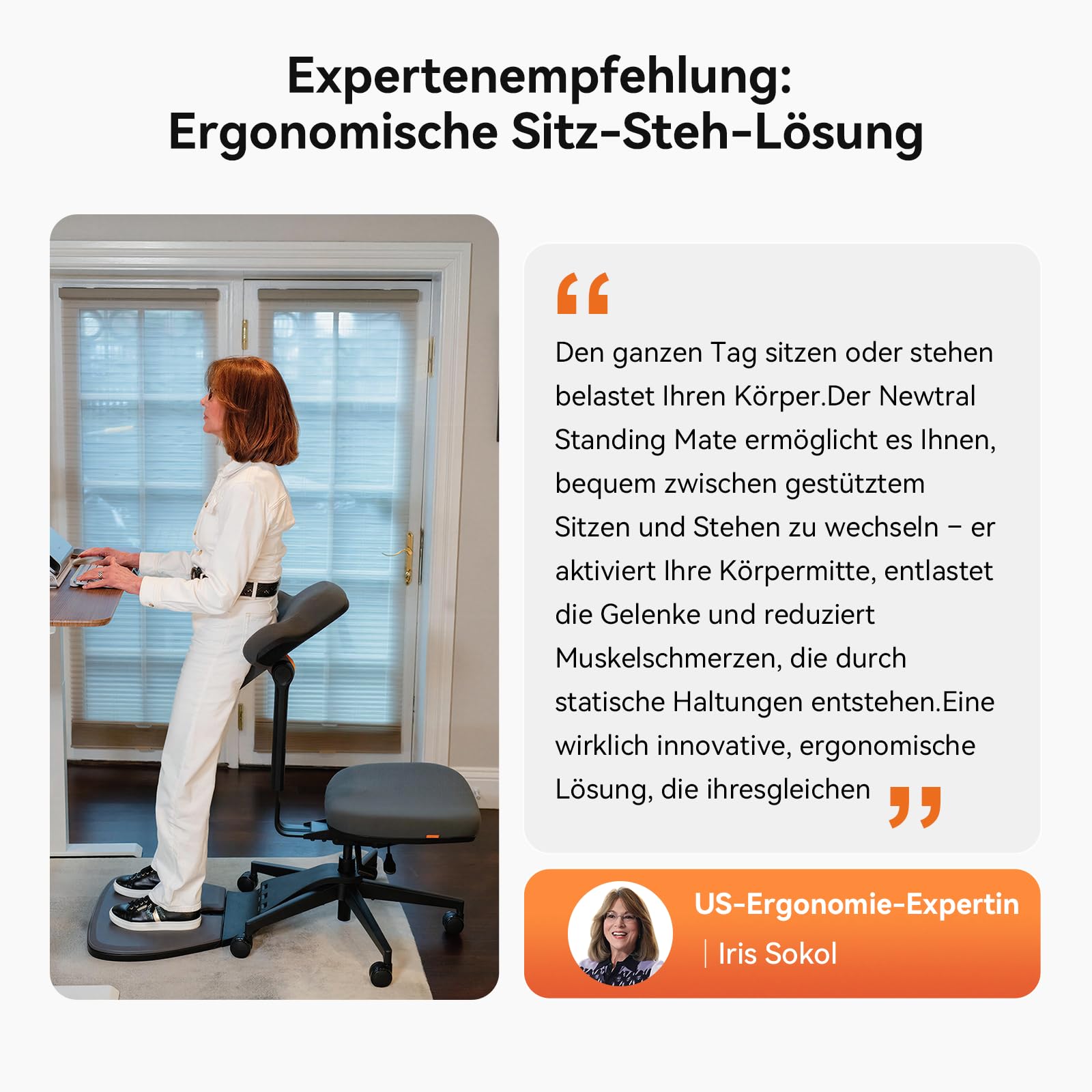 Newtral Stehpult-Stuhl, Standing Mate-Sitz für Sitz-Steh-Wechsel, ergonomischer Anlehn-Hocker mit Anti-Ermüdungsmatte, Stehpult-Hocker, Pferdesattel-Stuhl, höhenverstellbarer Homeoffice-Haltungssitz