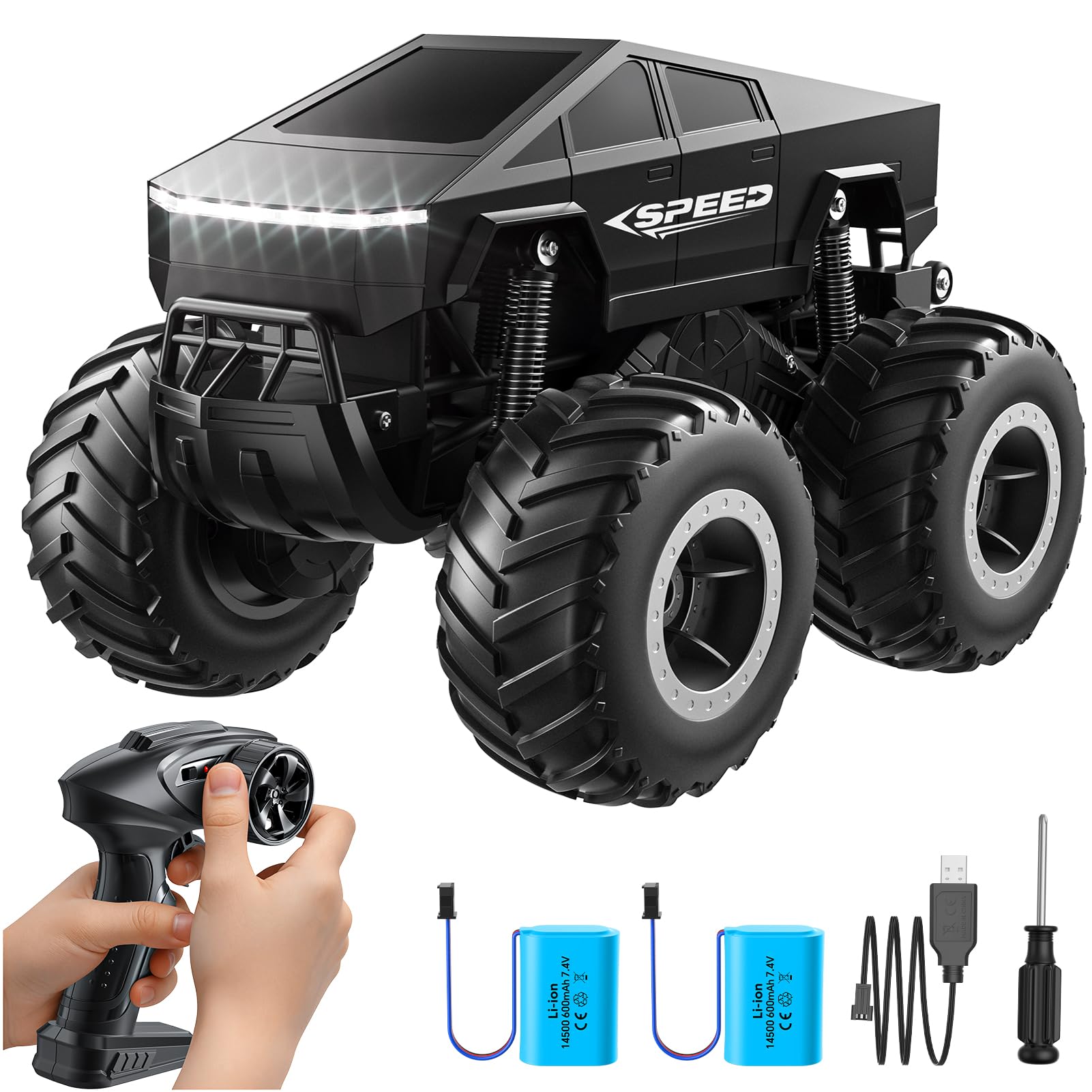 RC Trucks for Adults - 4WD Remote Control Cybertruck, Max 30kmh High Speed Off-Road Remote Control Cars Pick-up Electric Vehicle RC Truck, Black
