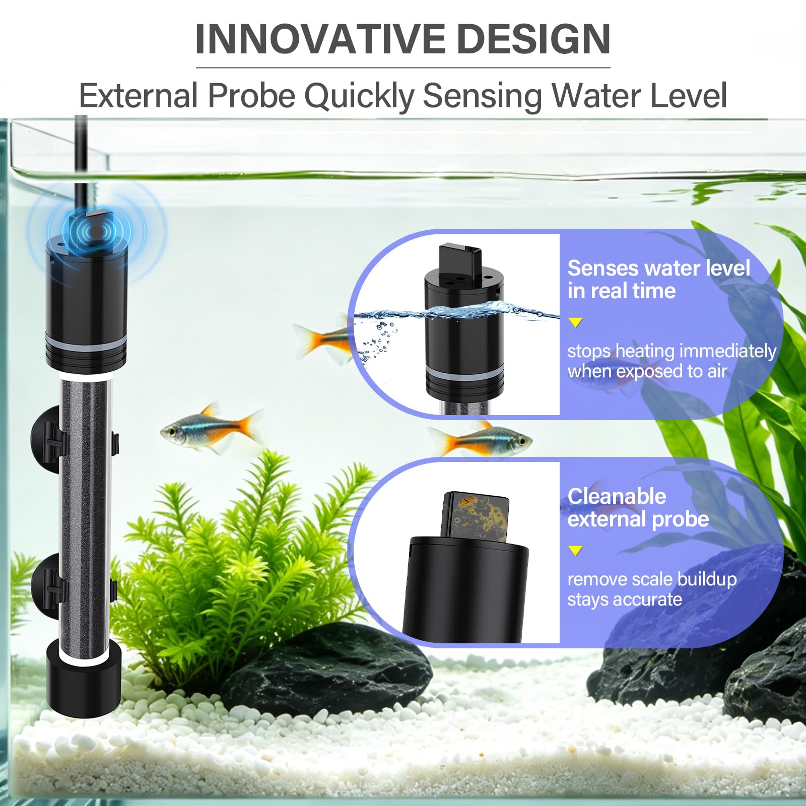 hygger Calentador de acuario de 300 W para tanques de 40 a 60 galones, control preciso de temperatura de ± 0,5 °C, doble sonda, controlador externo, protección contra sobrecalentamiento y