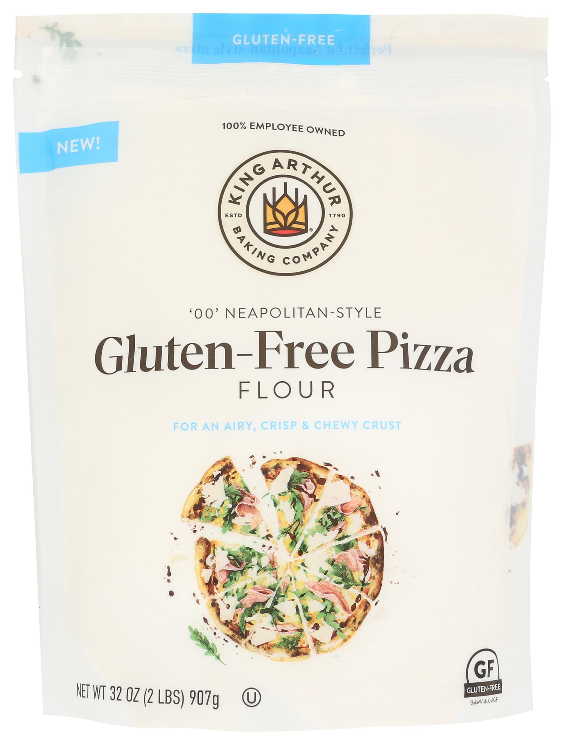 King Arthur Gluten Free Pizza Flour: Crispy Neapolitan-Style Crust - 32 oz Box, Perfect for GF Baking, Celiac-Friendly, 00 Pizza Dough Mix