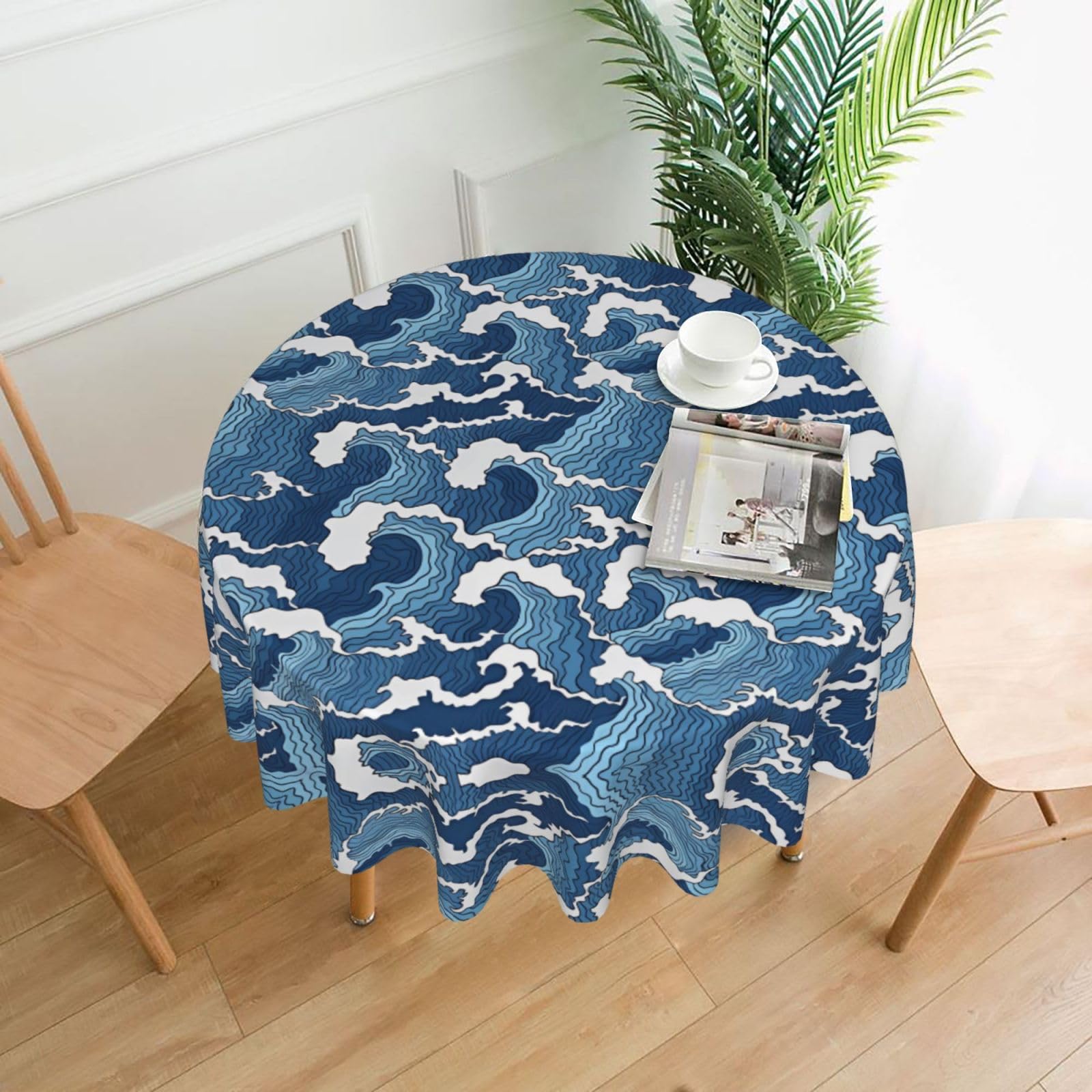 Yyhwhjde Black Stormy Sea Prints Round Decorative Table Throw 60In – Waterproof Table Cover For Elegant Dining & Outdoor Gatherings