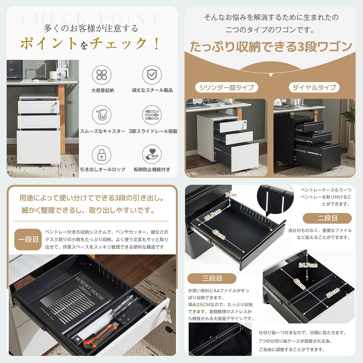 Amazon.co.jp: Simpolu デスクワゴン キャスター付き オフィス