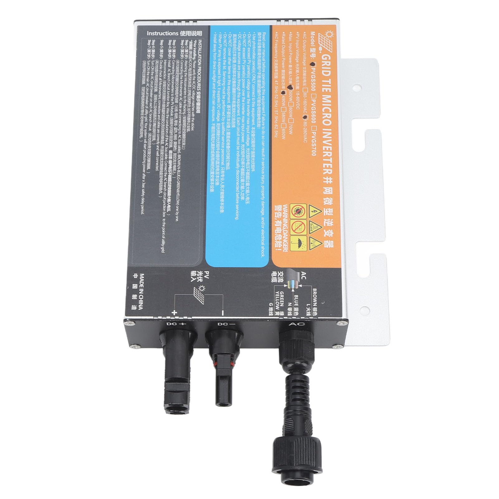 FTVOGUE Microinversor Solar de 500 W, Microinversor de Conexión a Red Solar de Aleación de Aluminio AC220 V Protección de Corriente de Onda Sinusoidal Pura para Panel Uso de Energía en el Hogar