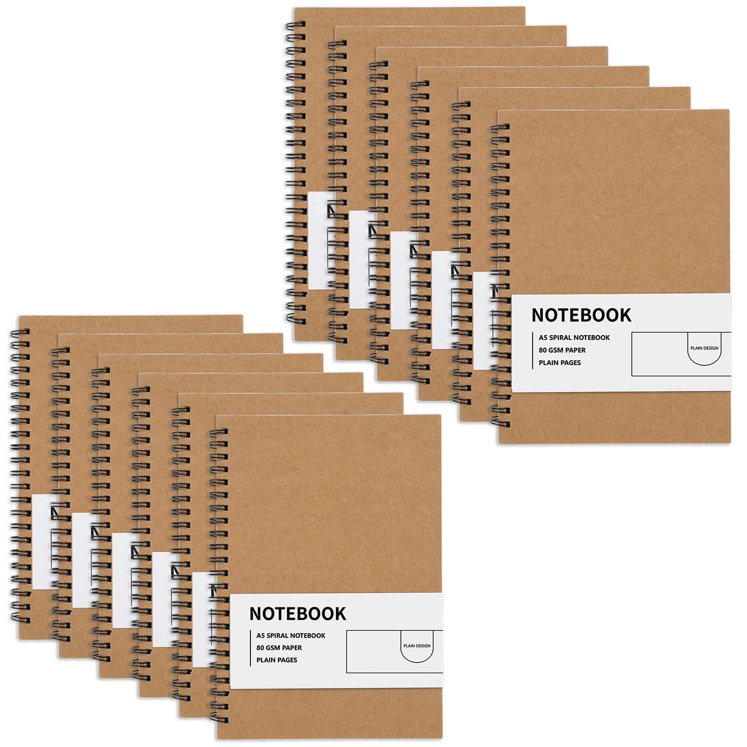 RICHER HOUSE 12 Pack A5 Squared Notebook, 120 Pages Kraft Spiral Notebook