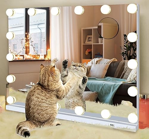 DIDIDADA Hollywood - Espejo de maquillaje con luces, 18 bombillas LED regulables, espejo de maquillaje iluminado para dormitorio, mesa de
