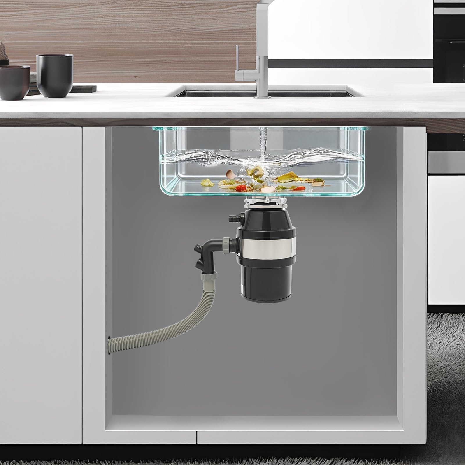 560 W triturador de residuos de cocina, 2600 rpm, residuos de alimentos, con interruptor de aire, triturador de basura doméstica para cocina
