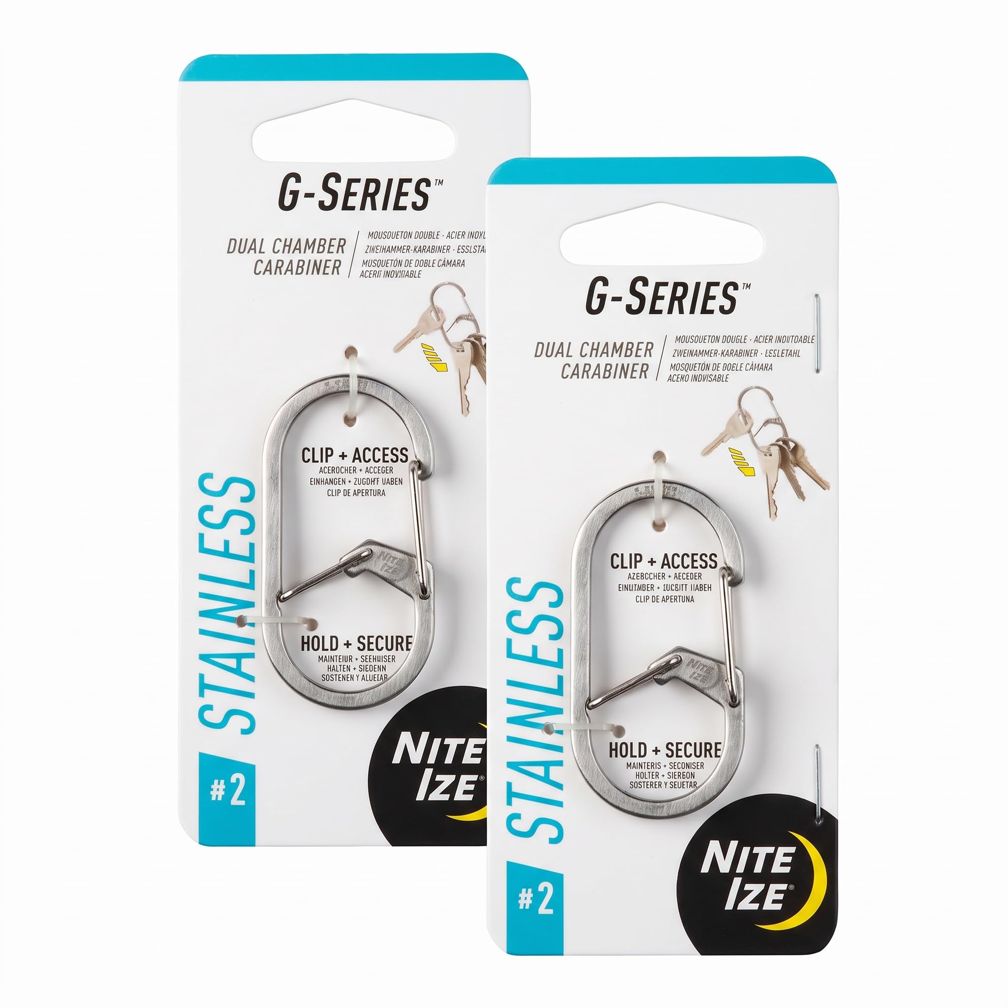 Nite Ize GS2-11-R6 G-Series Dual Chamber Carabiner, Size #2 2-Pack, Stainless Steel