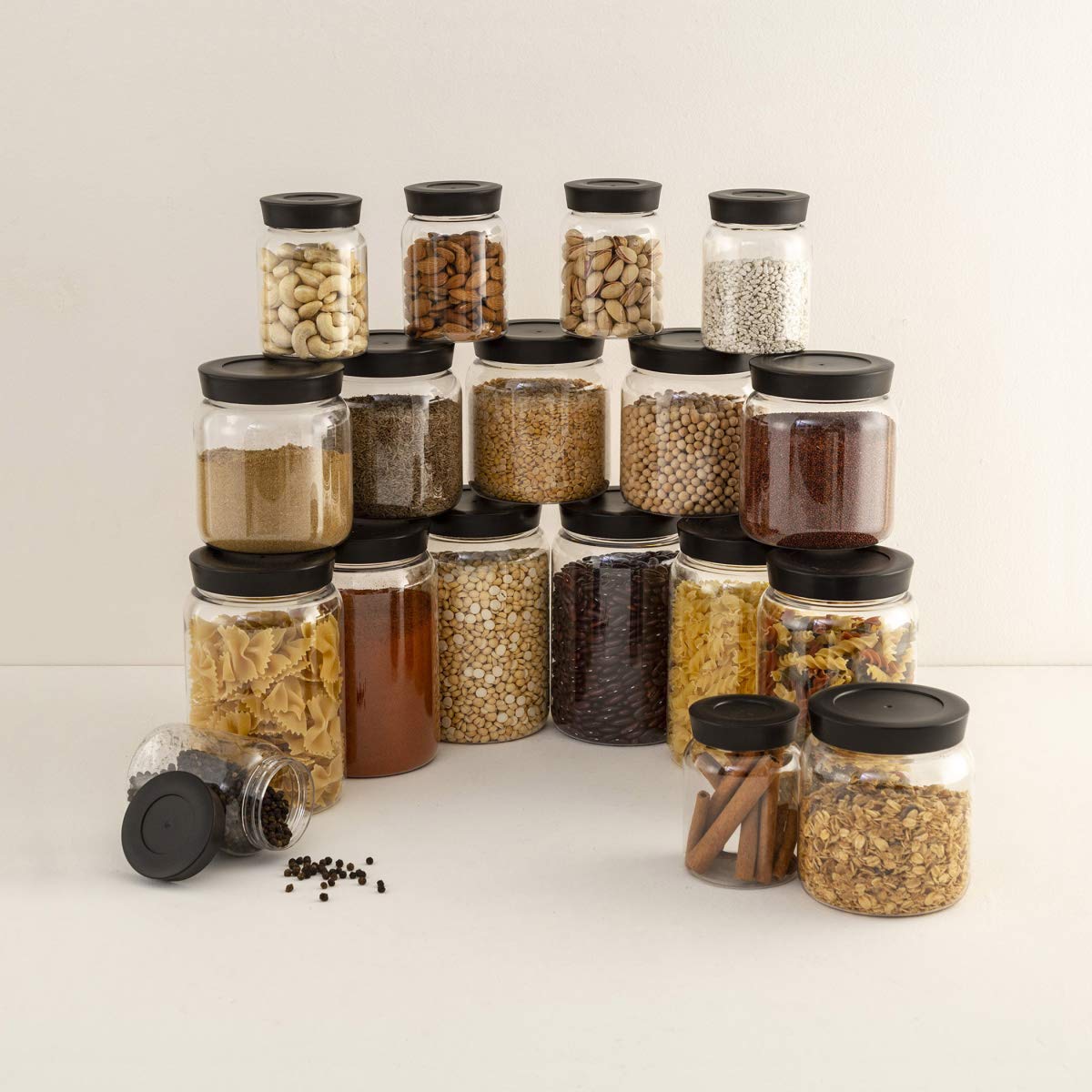 Home Centre Barbados - Black Plastic Storage Jars - Set Of 18