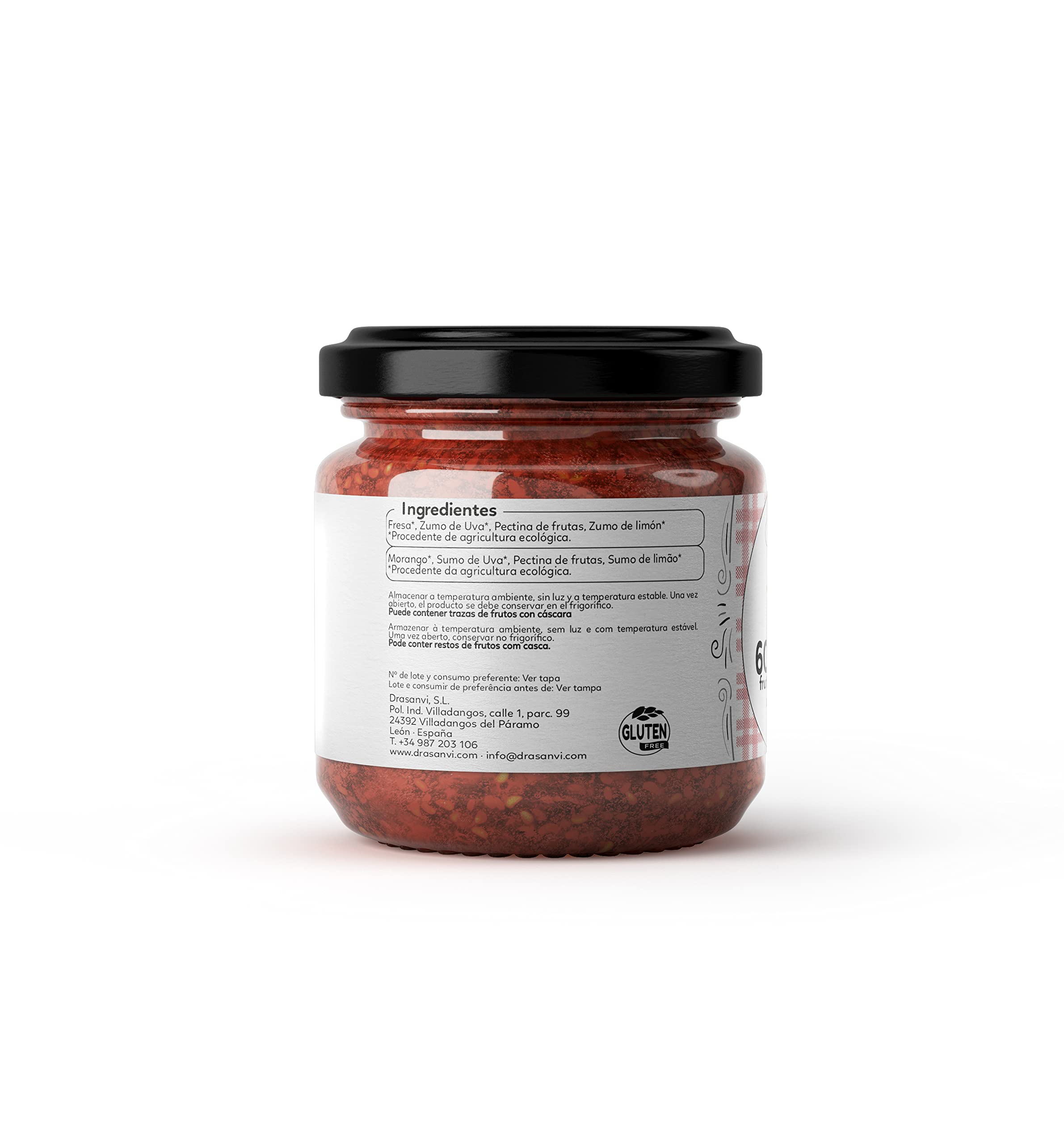 Drasanvi ECOSANA Mermelada de Fresa sin Azúcar Bio,con Vitaminas del Grupo B, Vitamina C, Minerales y Omega 3 |Fuente de Energía, Antioxidante | Deliciosa y Endulzada con Zumo de Uva,250 g