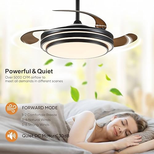Miniatura 6 de Ventilador de techo de 42 pulgadas con luz, ventilador de techo retráctil con luces para dormitorio, sala de estar, comedor, lámpara con ventilador