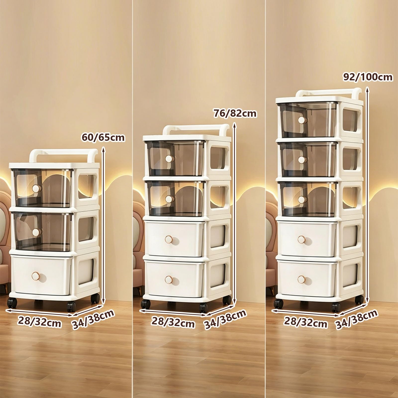 Carrello Portaoggetti Mobile con Cassetti, Organizer con Ruote for Camera da Letto, Soggiorno, Bagno, Cucina, Ufficio