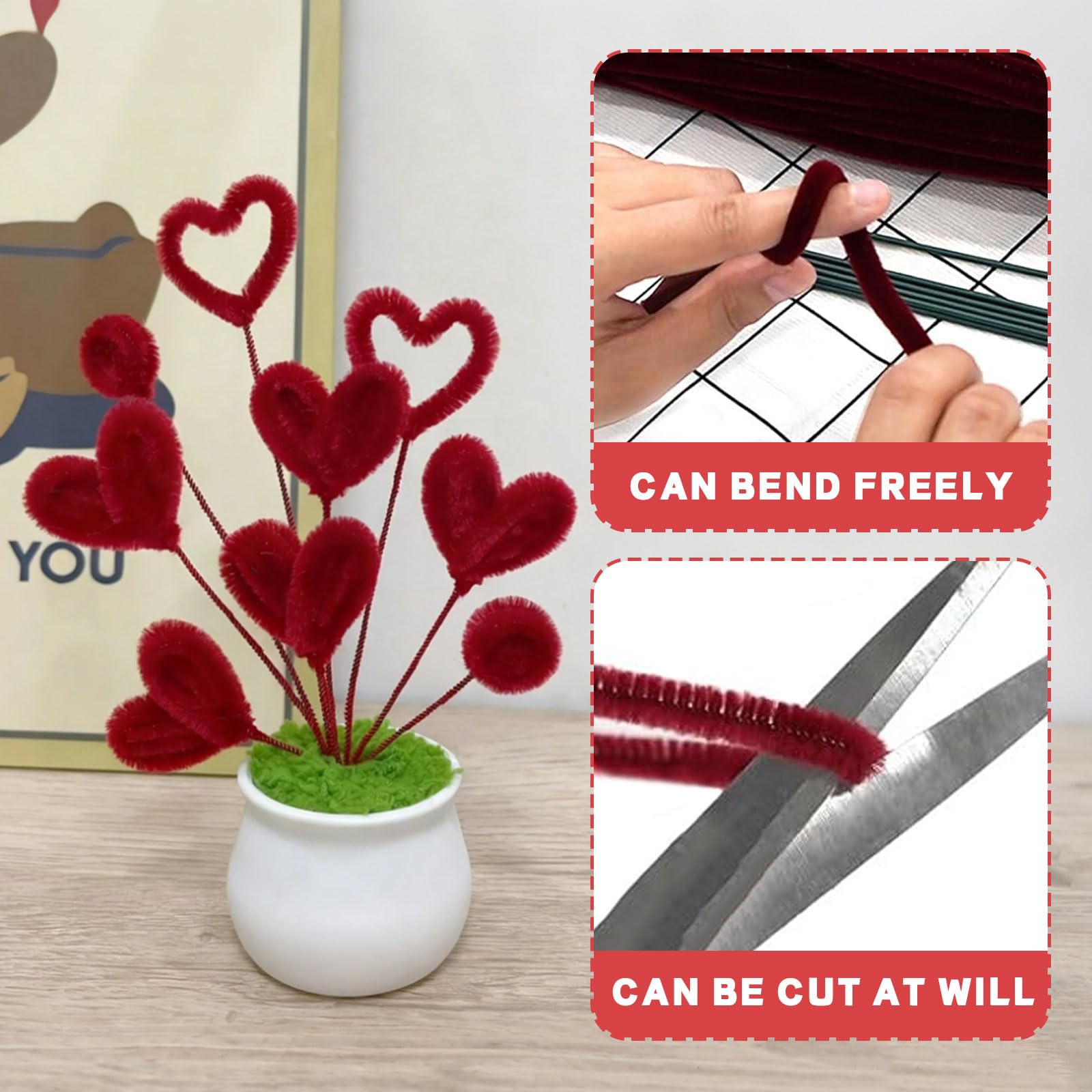 311 Pezzi Kit Fiori con Scovolini Rossi, Set Fai da Te con Accessori per Fiori DIY, Decorazioni Festive e Progetti di Classe