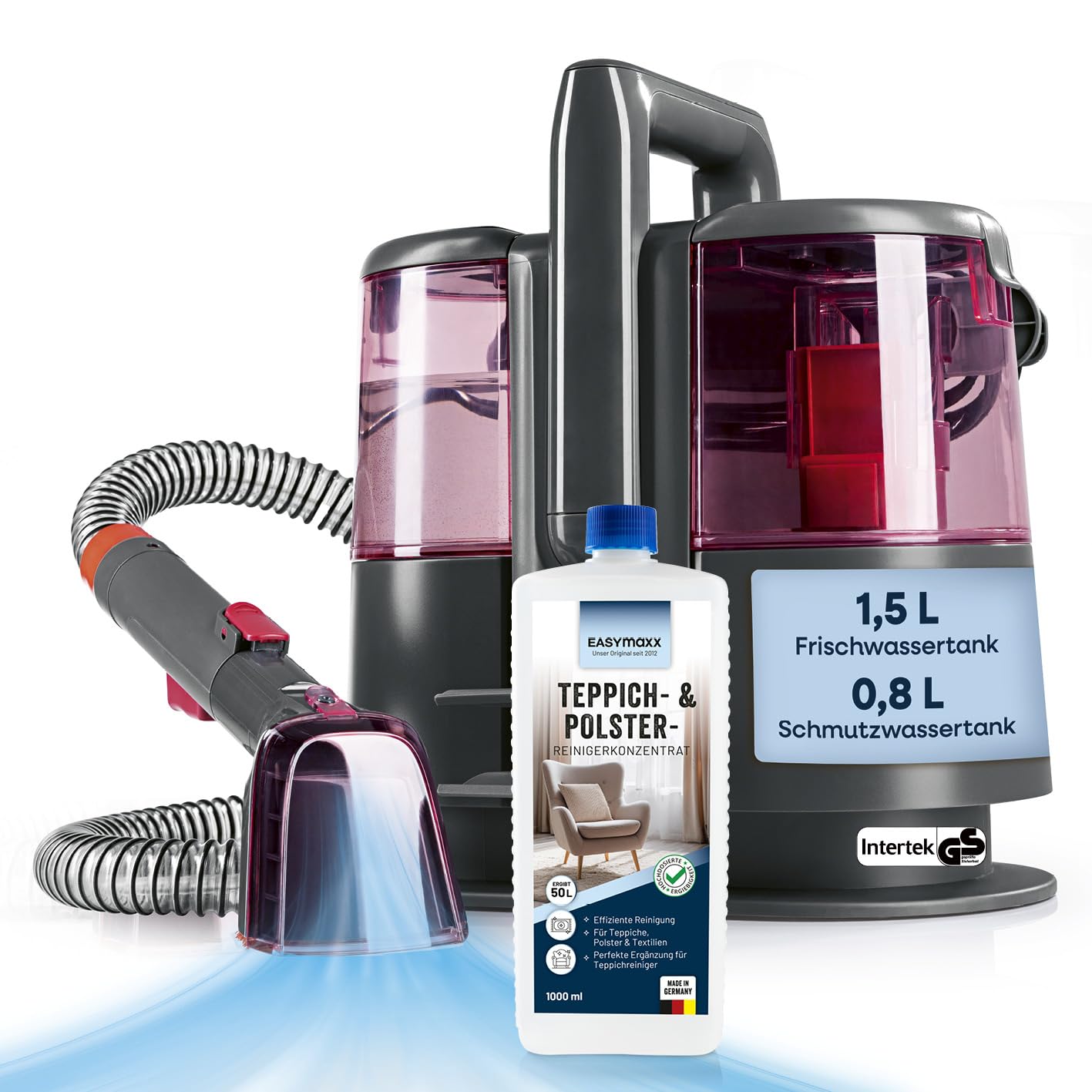 CLEANmaxx Teppichreiniger & Polsterreiniger Pro Power | Spot Cleaner & EASYmaxx Teppichreiniger Mittel | Nasssauger & Reiniger für Waschsauger für Sofa, Auto, Teppich, Polster etc. | Fleckenreiniger