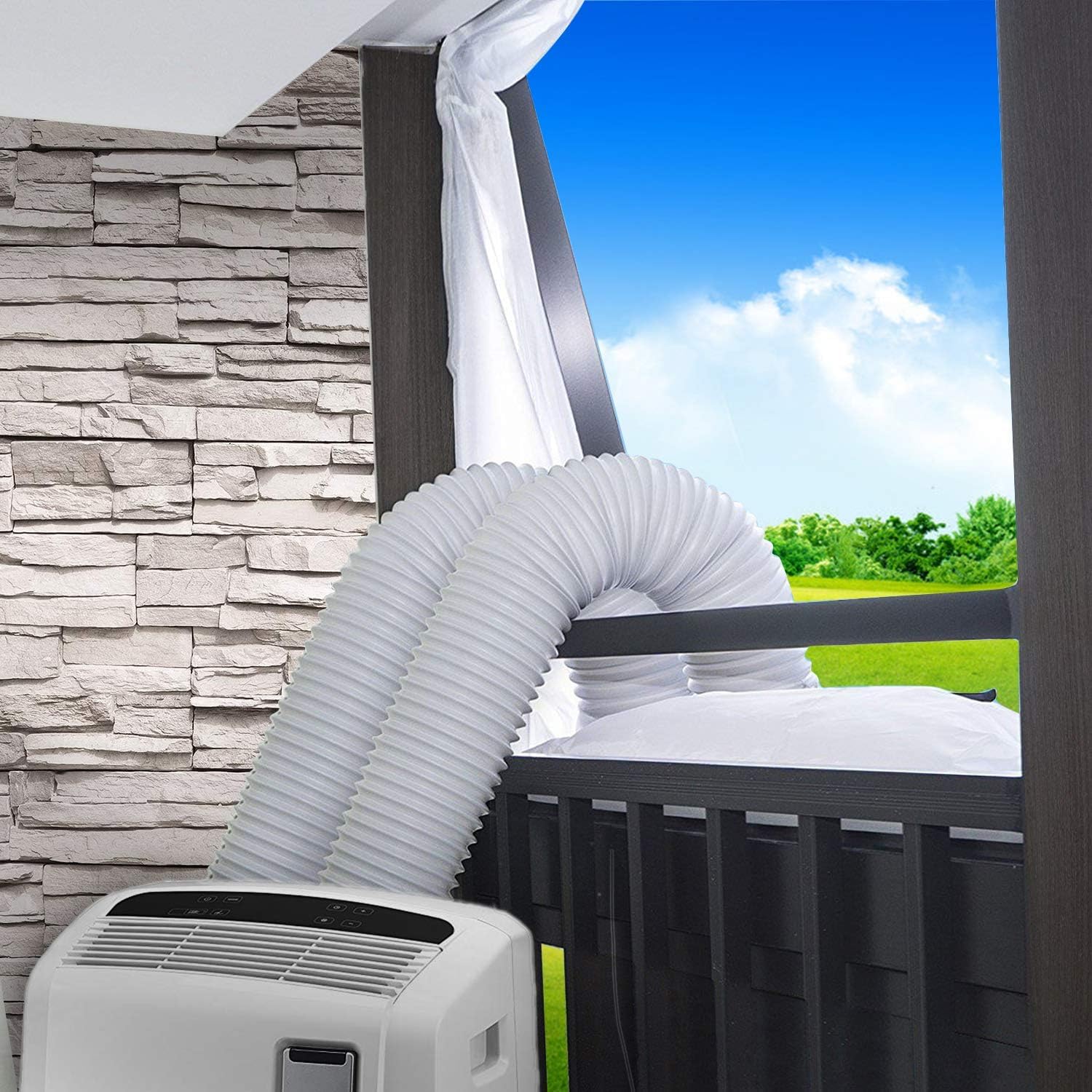 Tissu D’Étanchéité de Climatisation Portable, Tuyau de Climatiseur Mobile, Fenêtre Ouverte Tissu Polyester Isolant Étanche À La Pluie, Déflecteur Universel de Cadre de Fenêtre (Gris Argenté)