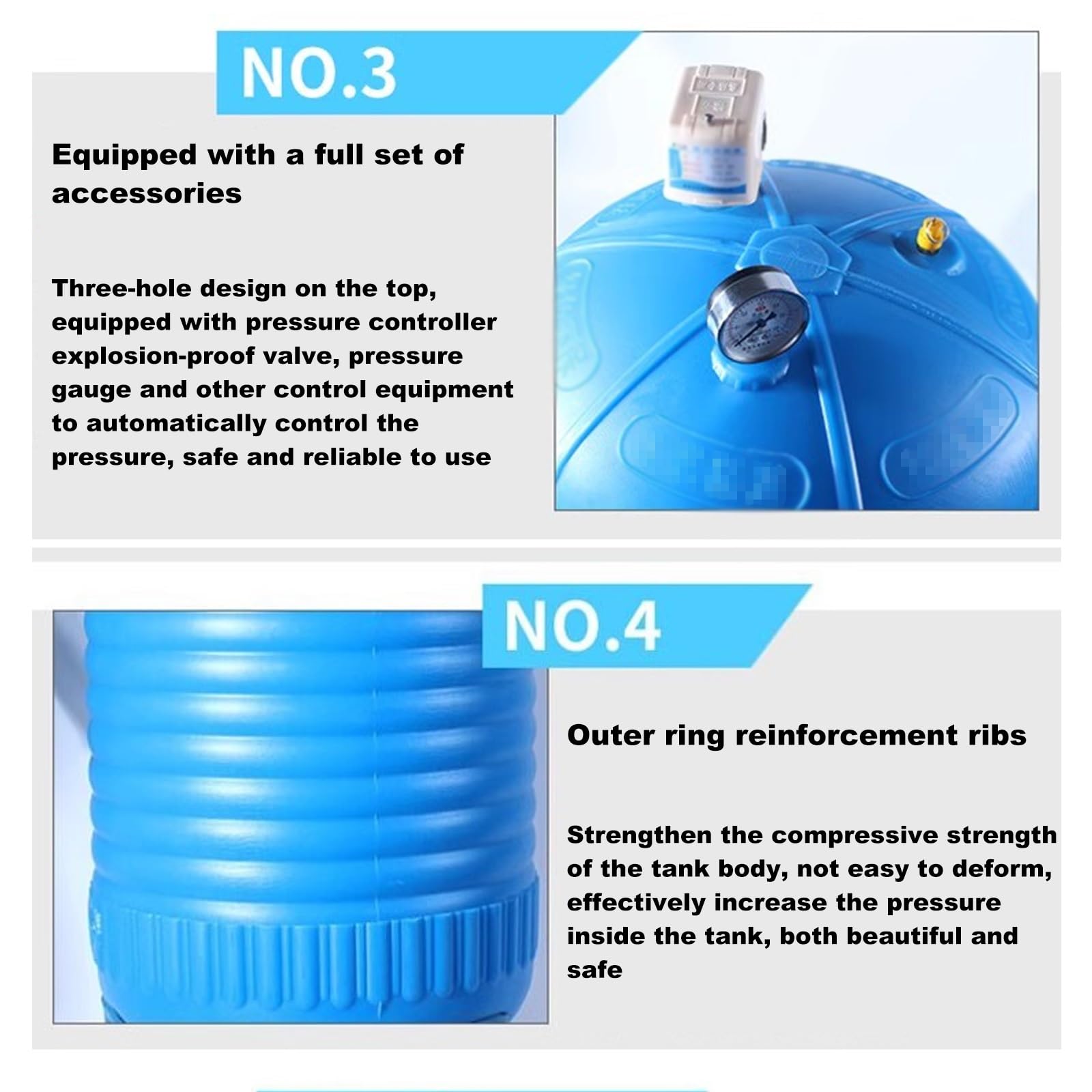 Serbatoio a pressione di stoccaggio dell'acqua in plastica, Vescica automatica di grande capacità, Serbatoio di espansione pressurizzato domestico per sistemi di approvvigionamento idrico