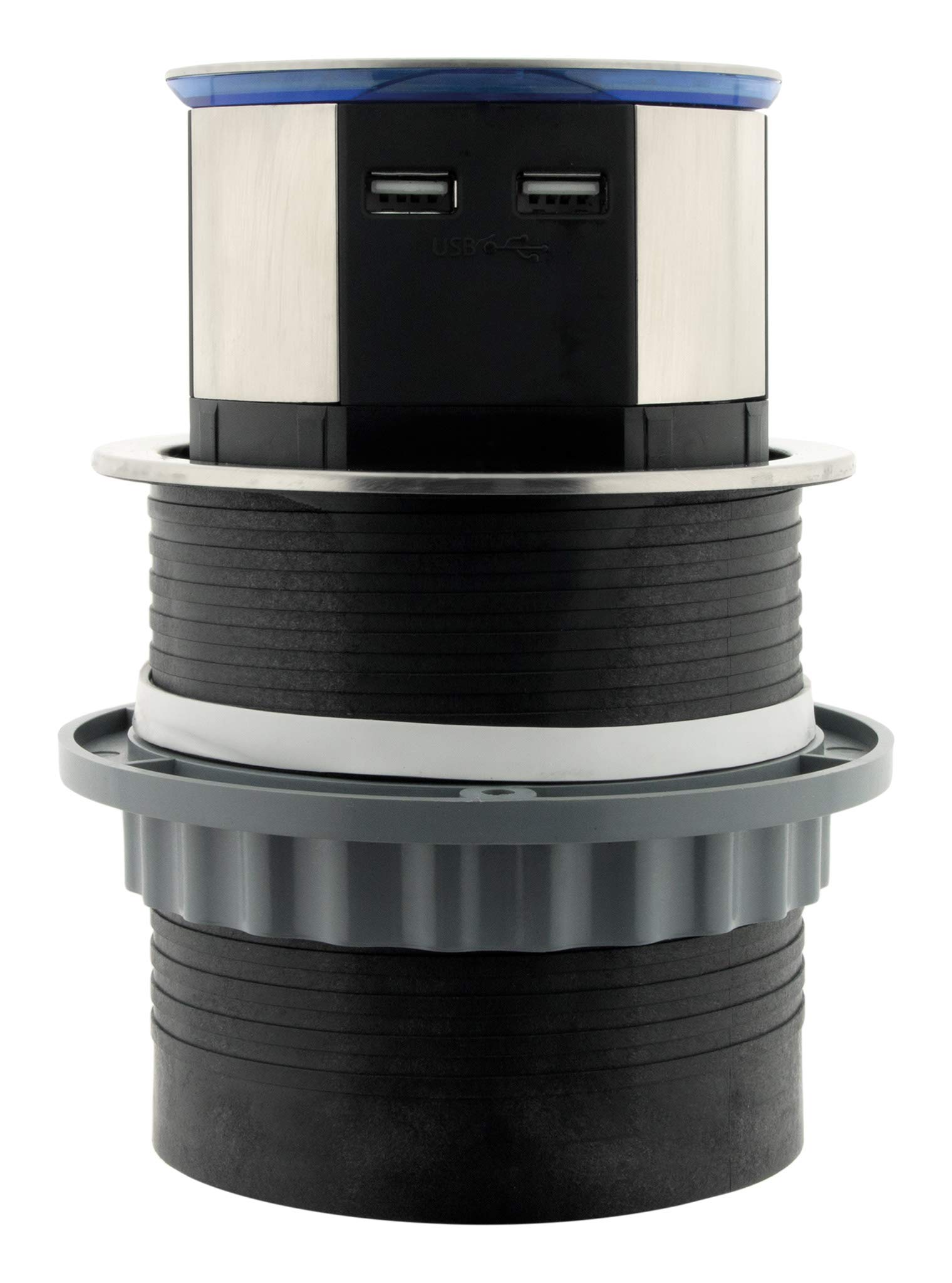 Otio - Bloc multiprise encastrable Compact LED 3 Prises 16A 2P+T & 2X USB - INOX