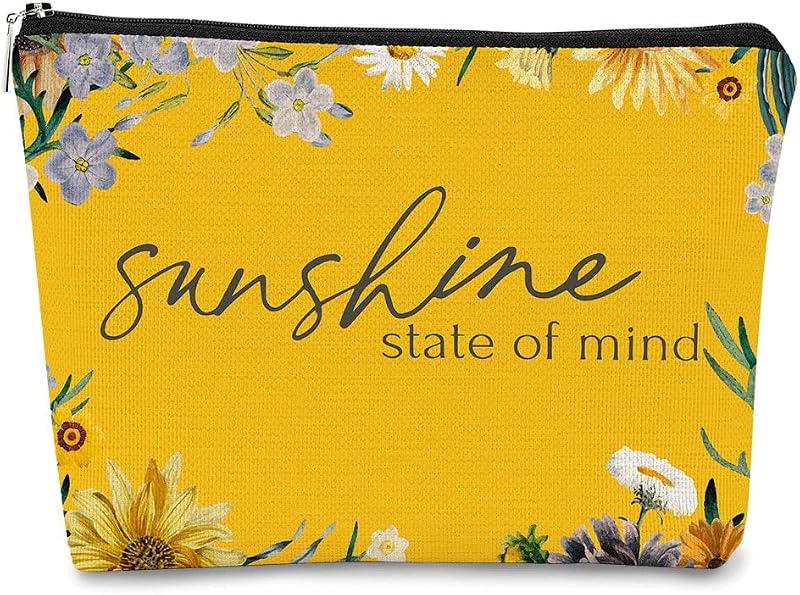 Necessaire de maquiagem BARPERY Sunshine 5 com estampa floral e zíper