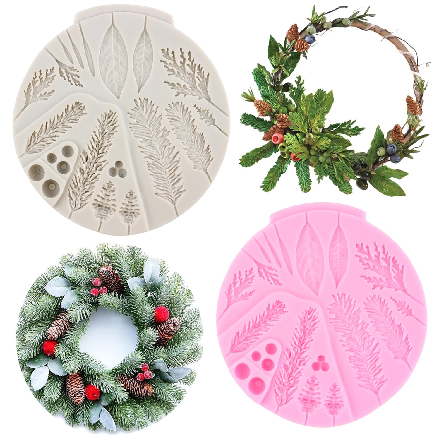 2 Stück Winter-Fondantformen Aus Silikon – Tannenzapfen & Lorbeerblatt Für Kuchen & Deko