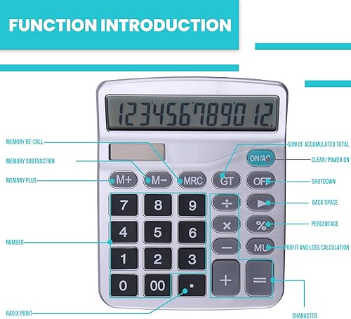 Miniatura 6 de LICHAMP Desk Calculators with Big Buttons and Large Display, Office Desktop Calculator Basic 12 Digit with Solar Power and AA Battery (4 Packs