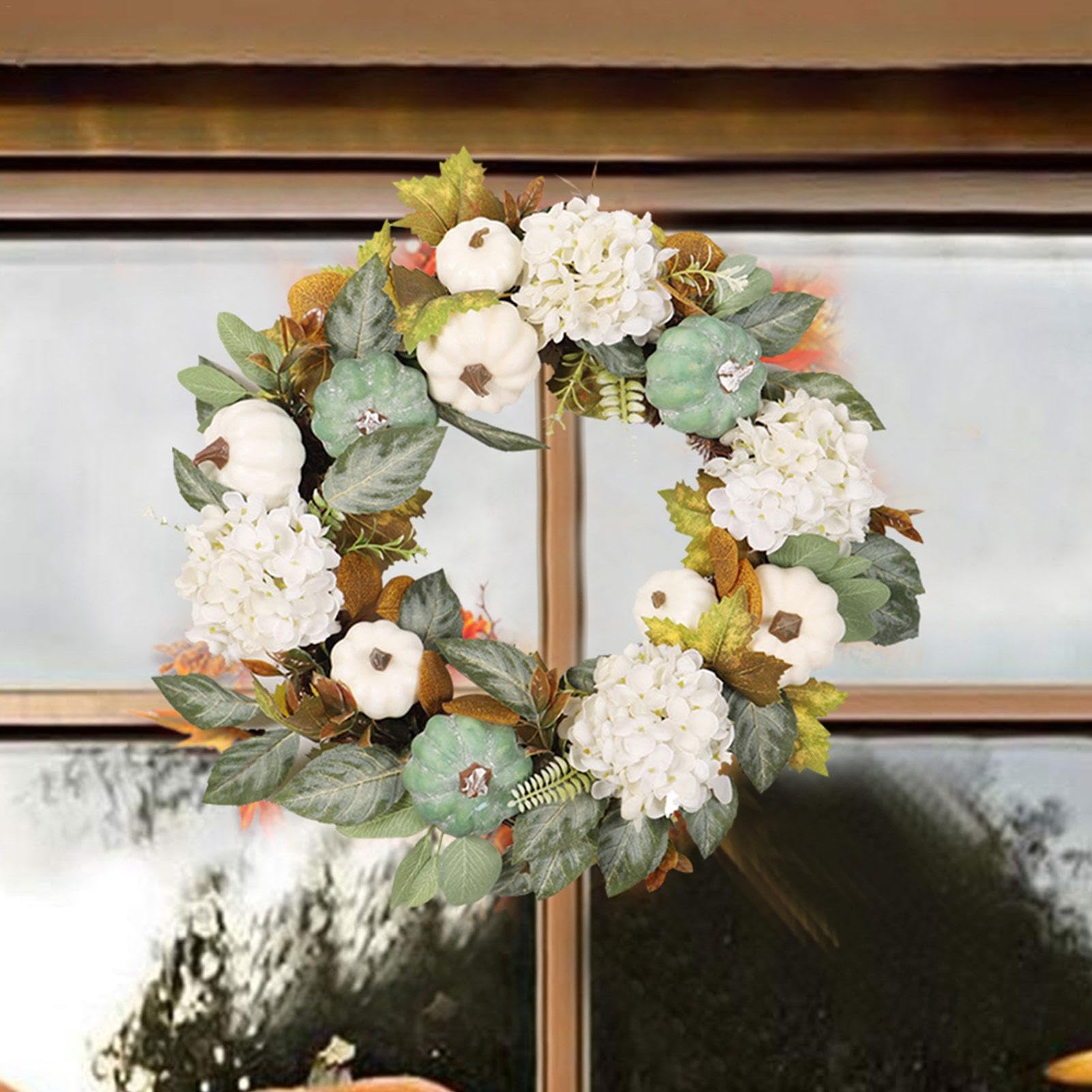 Sggvecsy Ghirlanda Autunnale 50 Cm Per Porta – Zucca Bianca, Bacche E Foglie D'acero