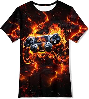 Boys Girls Neon Shirt Short Sleeve Cool 3D Graphic Print Neon Game Summer Tees Tops for 8-12 Years