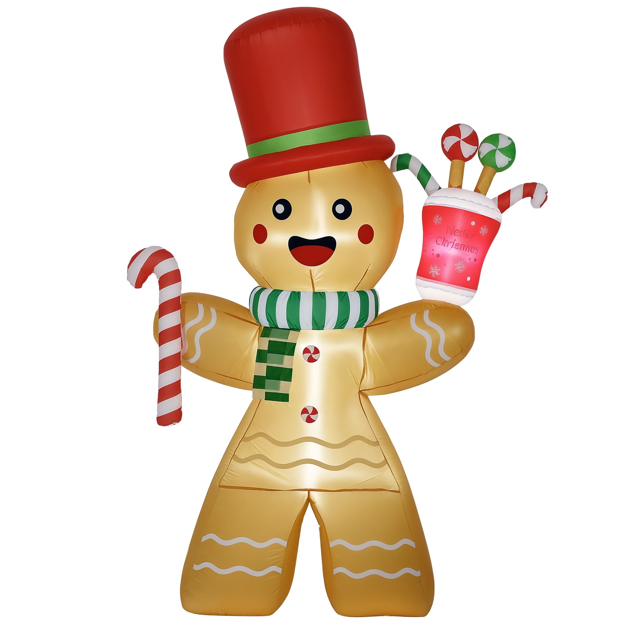 7.5FT Christmas Inflatables Gingerbread Man with Candy Cane LED Lights