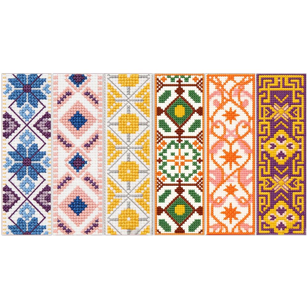 6 Pcs Pattern 11 CT DIY Stamped Cross Stitch Bookmark Kit for Book Lovers Starter Embroidery Bookmark Kit with Instruction 8x2.4inch