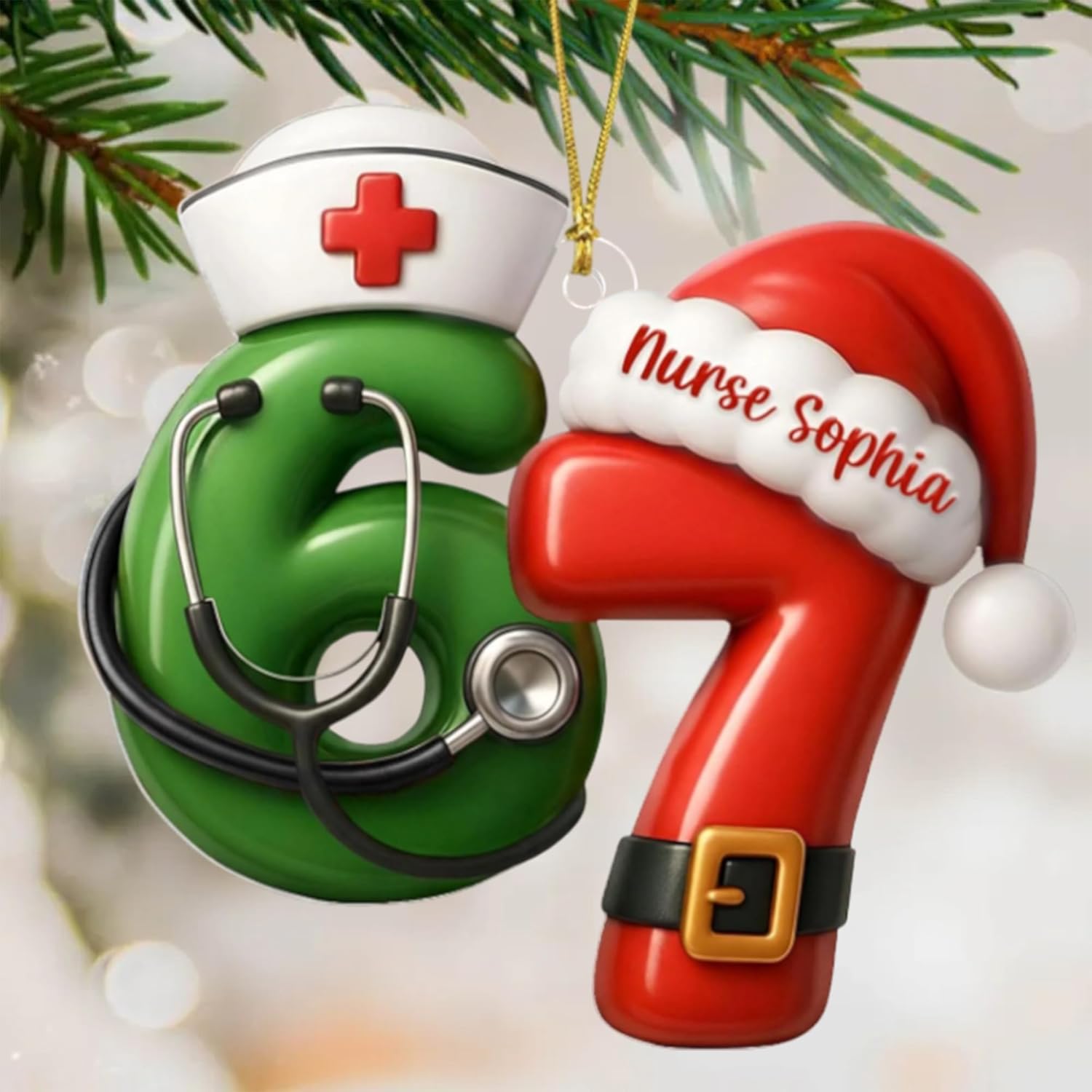 Personalized Nurse 67 Christmas Ornament 2025, Custom 67 Ornament for Xmas Tree, Funny Medical Ornaments for Exchange, Stocking Stuffers, Nurse Gag Gifts, Cute 6 7 Gift for Students, Teens, Kids - Image 2
